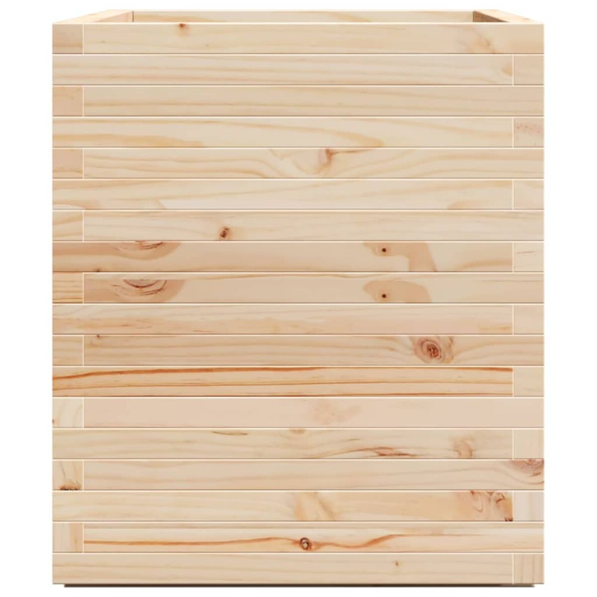 Holz-Pflanzkasten, hellbraun mit horizontalen Brettern. Isoliert auf weißem Hintergrund.