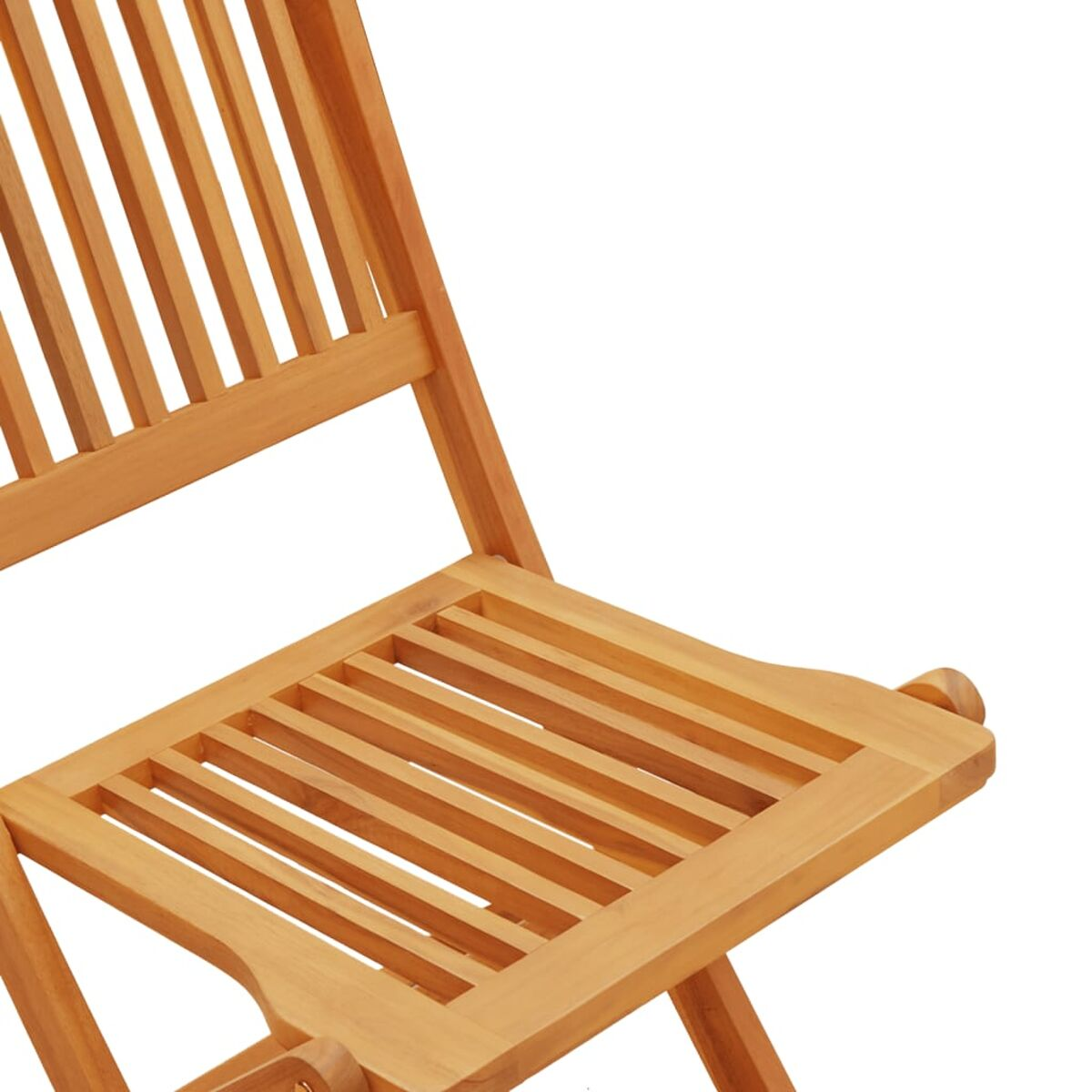 Sedia pieghevole in legno, primo piano del sedile e del telaio dello schienale.