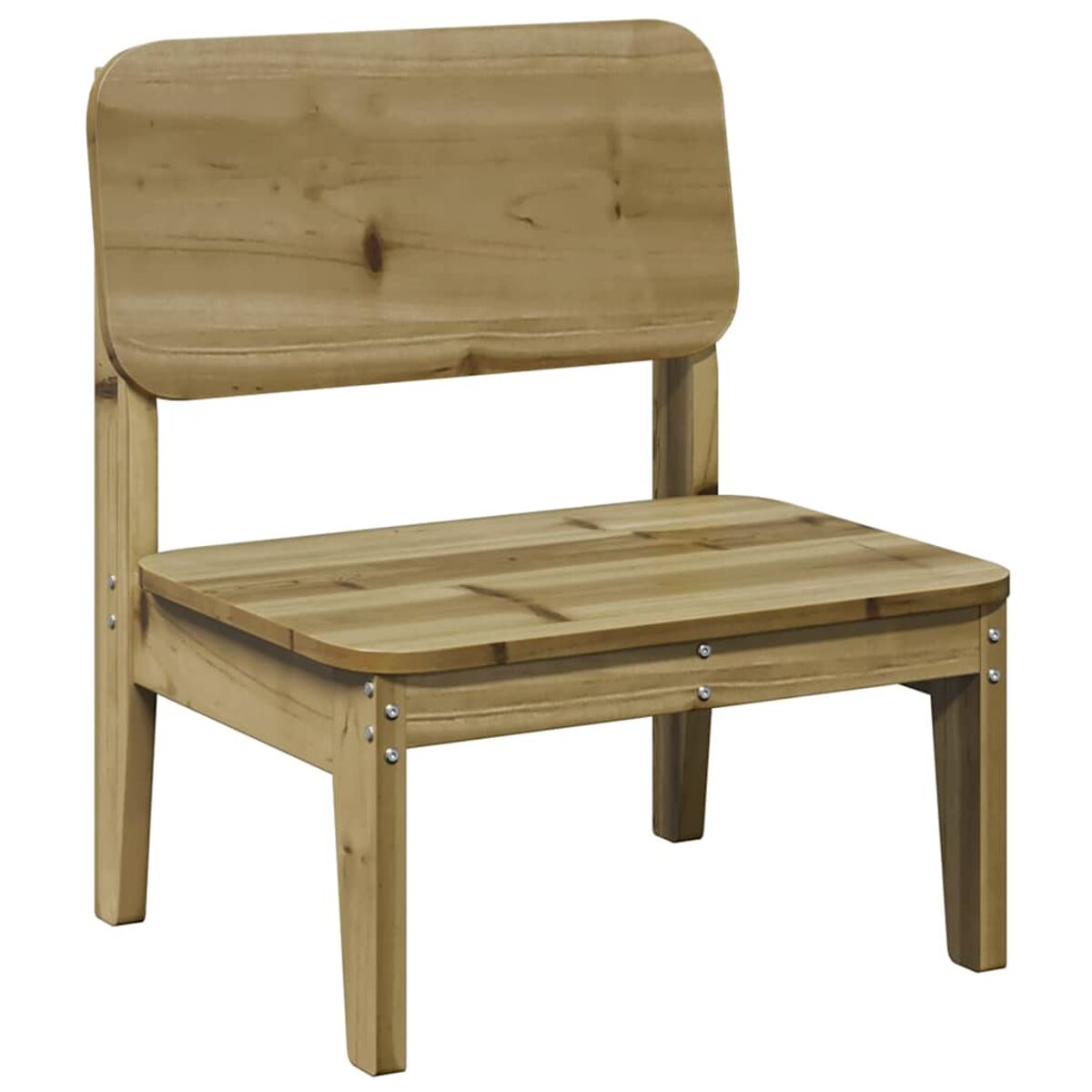 Una sedia in legno con schienale. Ha un colore marrone chiaro e un design semplice.