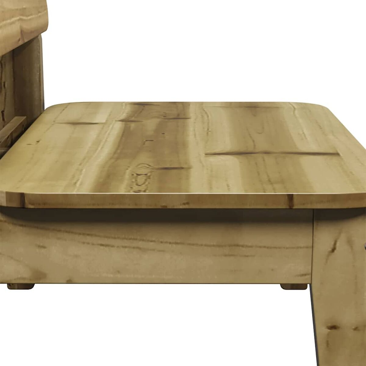 Sedile di panca in legno che mostra le venature.