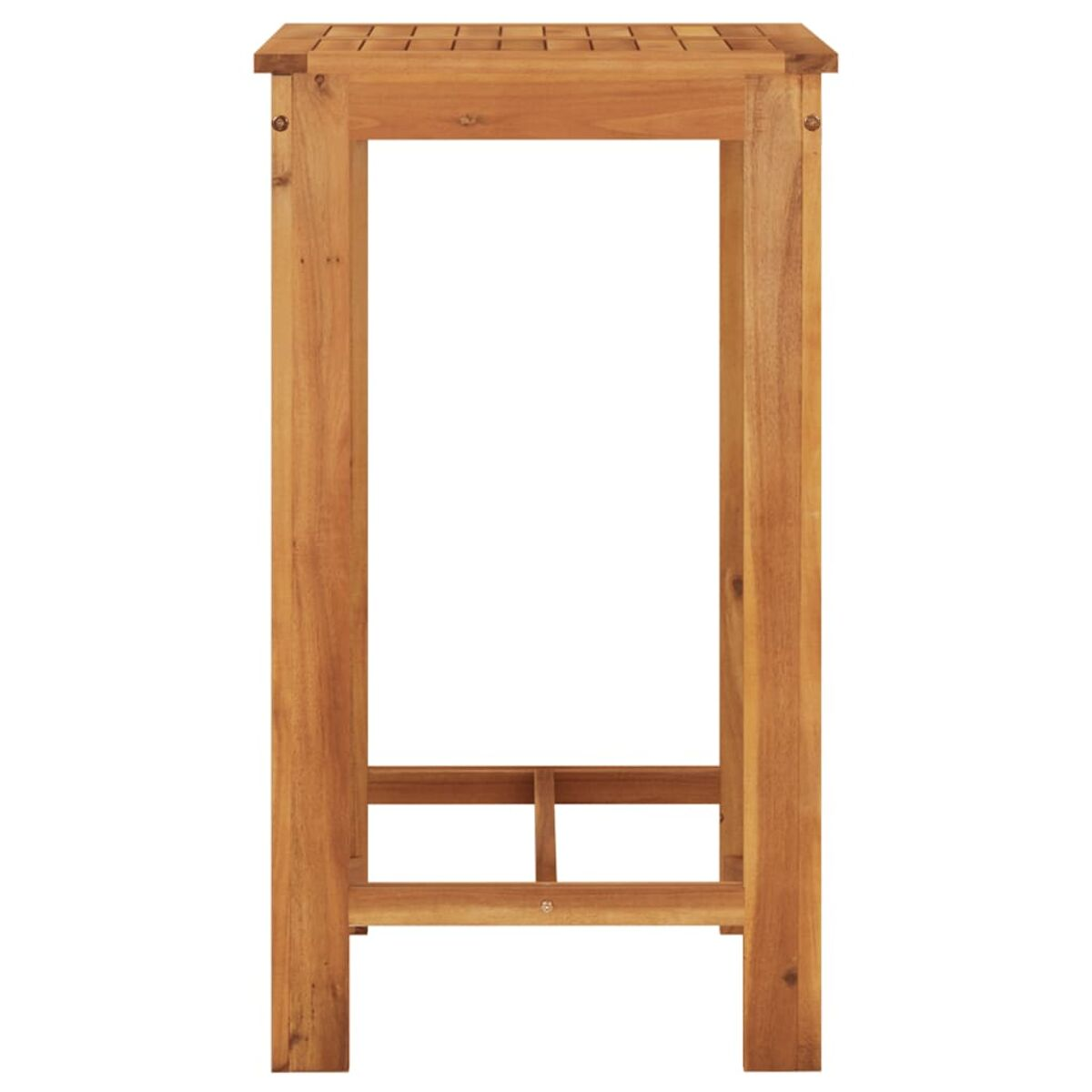 Ein hoher Bartisch aus Holz mit quadratischer Platte und einfachem Beindesign. Er ist aus hellem Holz gefertigt.