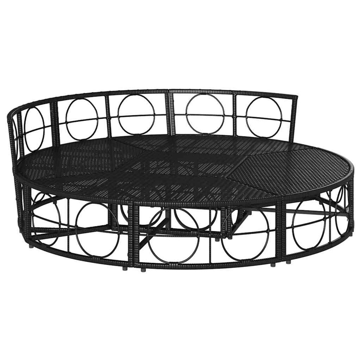 Schwarzes Korbliegenbett mit geschwungener Form.
