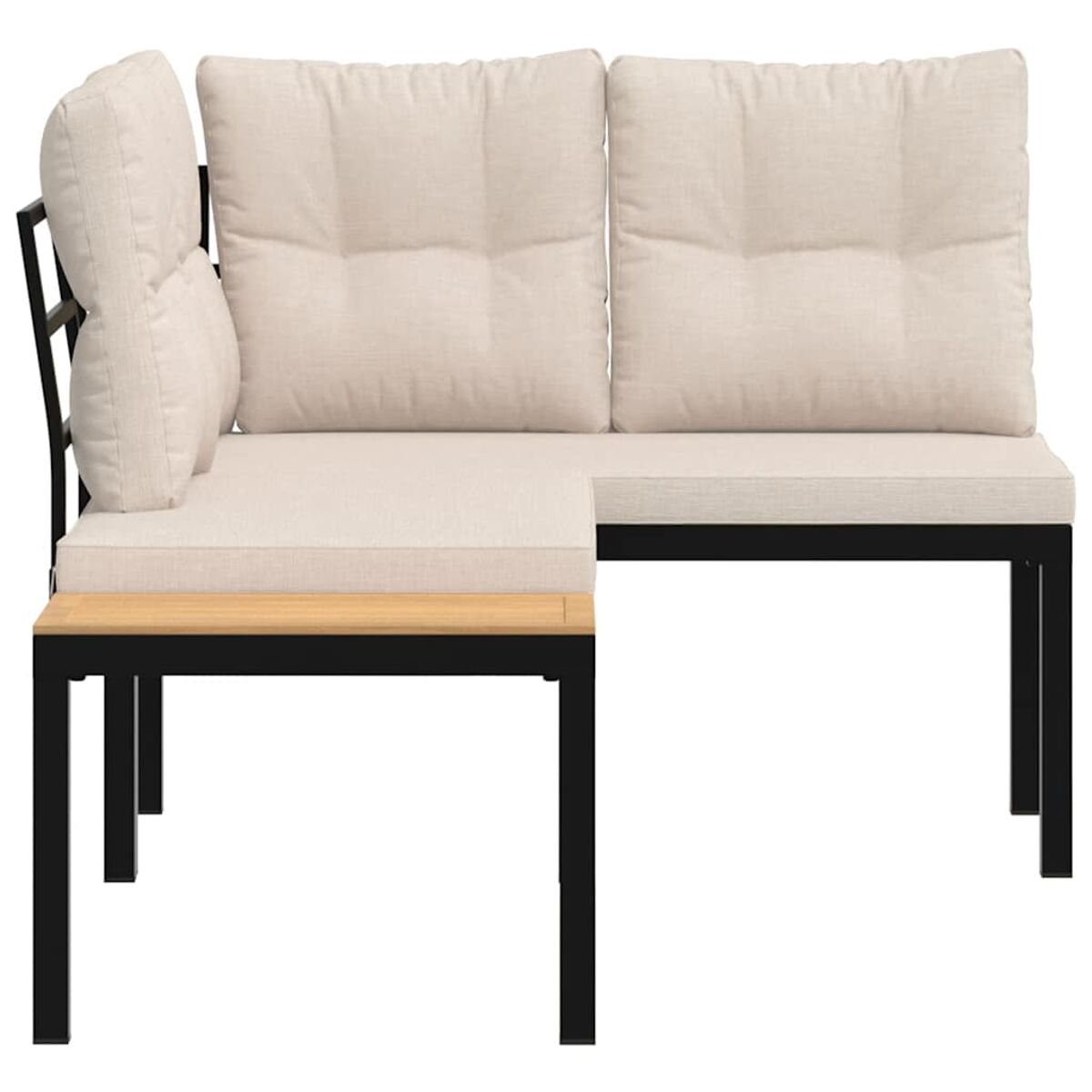 Ecksofa-Set. Neutrale Farben. Schwarzer Rahmen. Weißer Hintergrund.