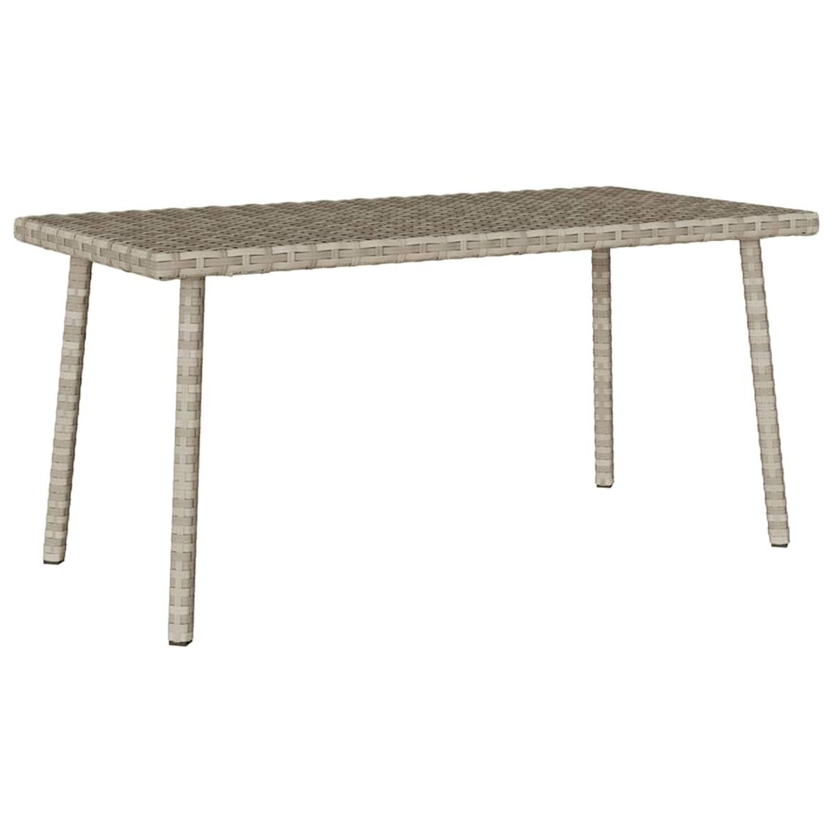 Tisch im Rattan-Stil mit rechteckiger Platte und vier Beinen auf weißem Hintergrund.