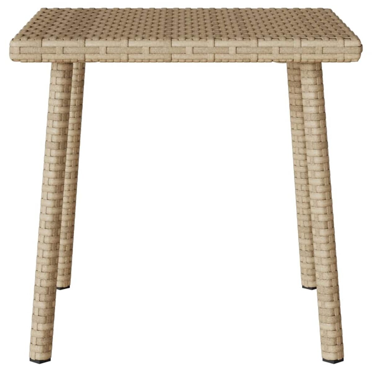 Kleiner, quadratischer gewebter Tisch mit vier Beinen. Beige Farbe.