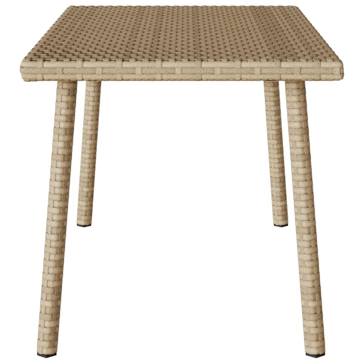 Tavolo quadrato in vimini con quattro gambe.
