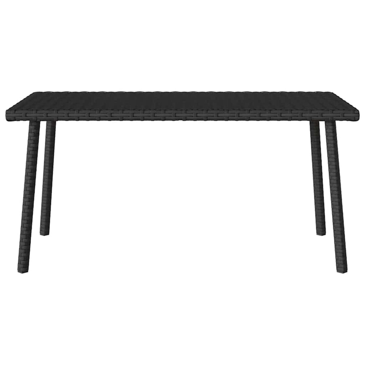 Tavolo nero con gambe sottili. Sfondo bianco.