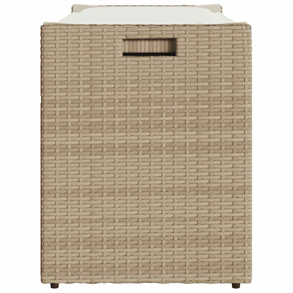 Contenitore da esterno intrecciato con coperchio, che mostra la trama del materiale e la maniglia.