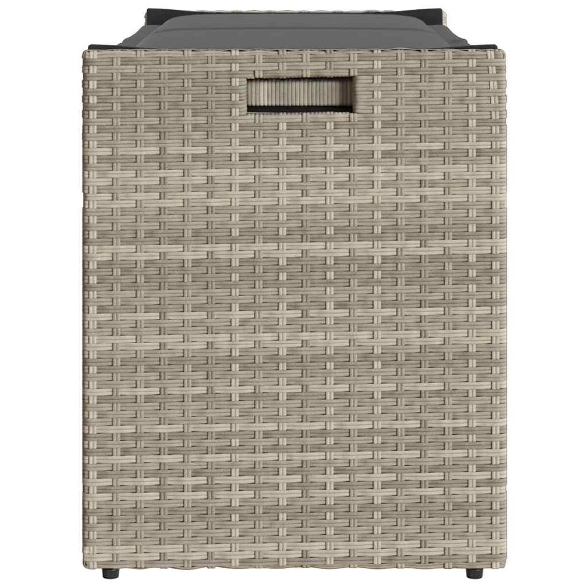 Vista dall'alto di un contenitore per esterni rettangolare, intrecciato, con coperchio grigio.