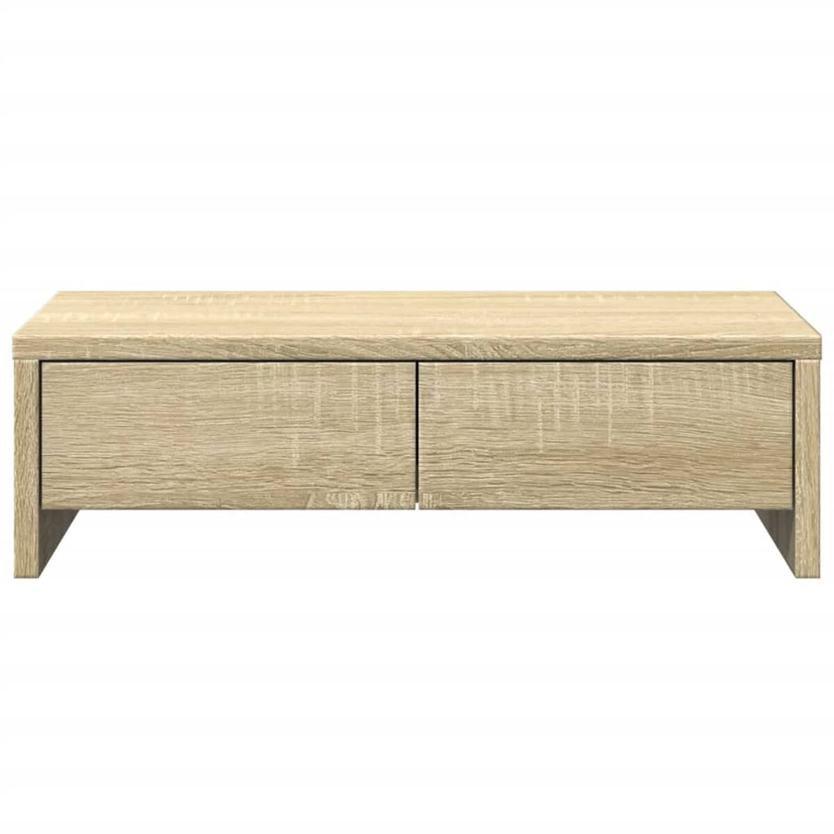 Hellfarbiger Couchtisch mit zwei Schubladen. Einfaches, rechteckiges Design.