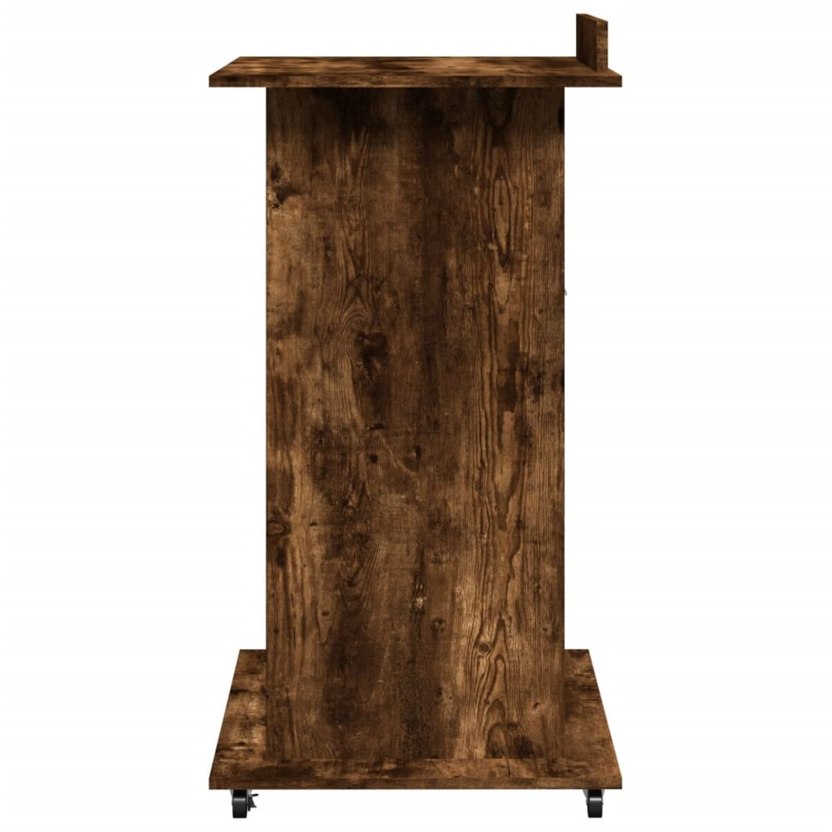 Holzpodest auf Rädern, mit Präsentationsfläche und Sockel.