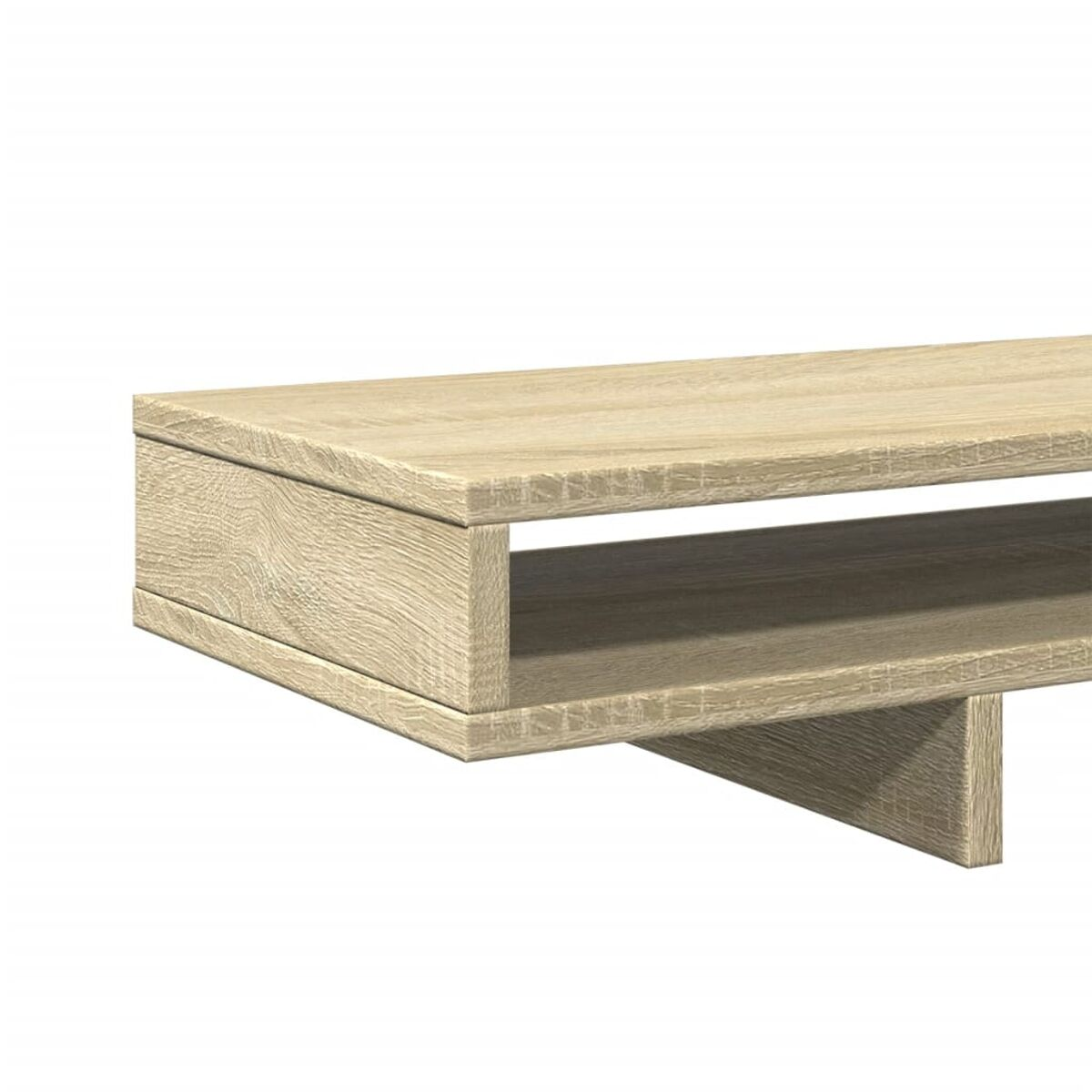 Holzregal, Nahaufnahme. Helle Holzfarbe, schlichtes Design mit einem unteren Regal.