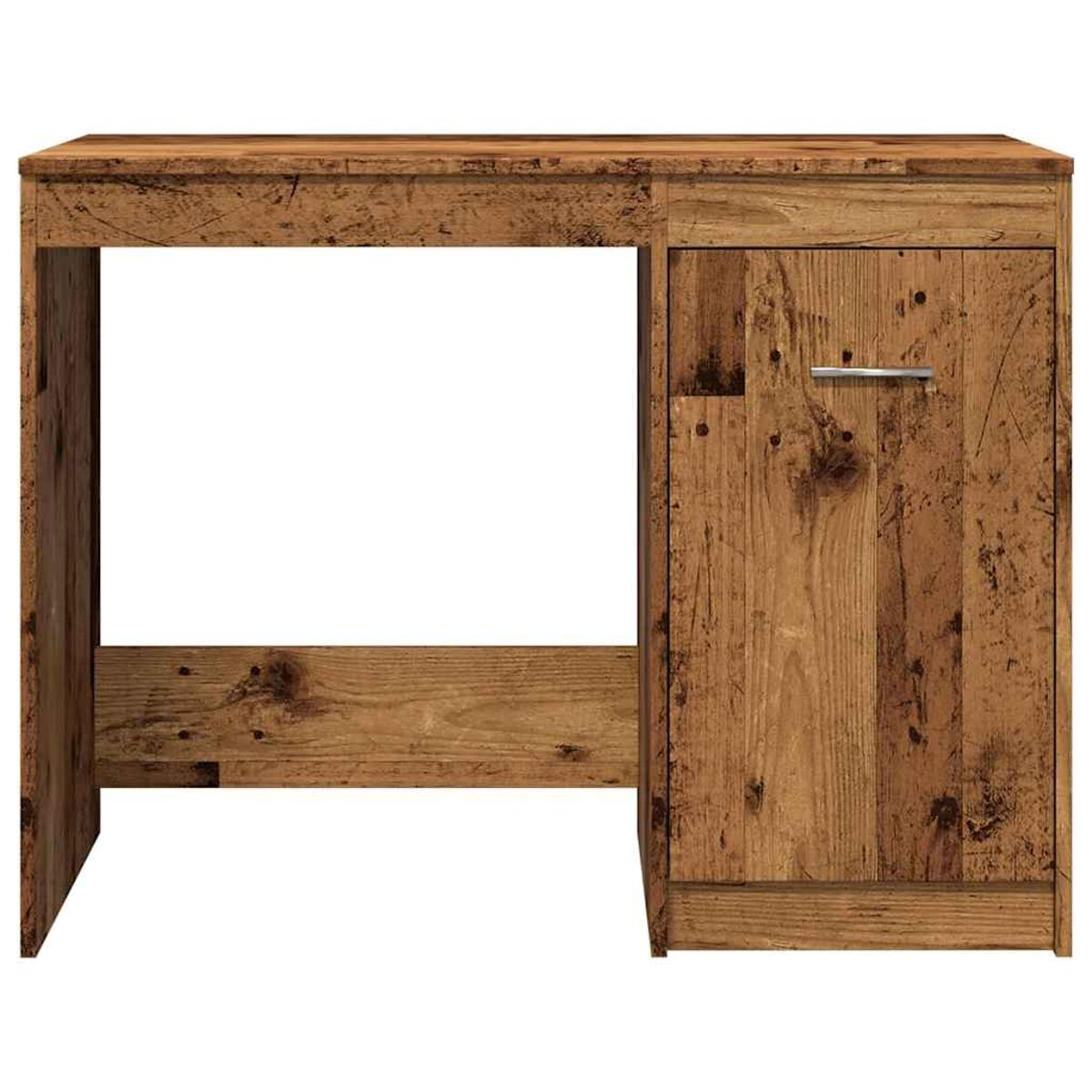 Holzschreibtisch mit Schublade und Schrank.