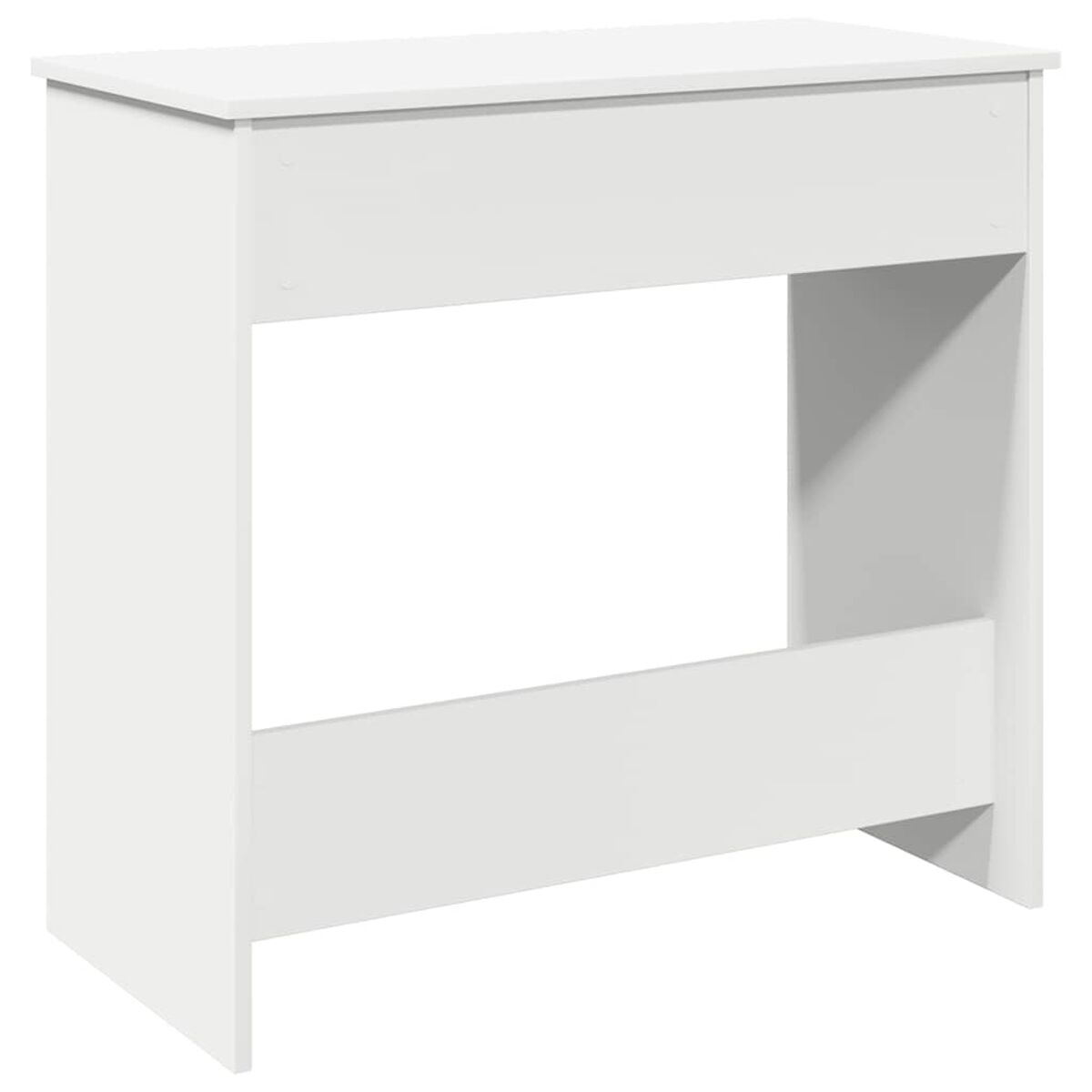 Weißer Schreibtisch mit Schublade und Beinöffnung. Einfaches Design.