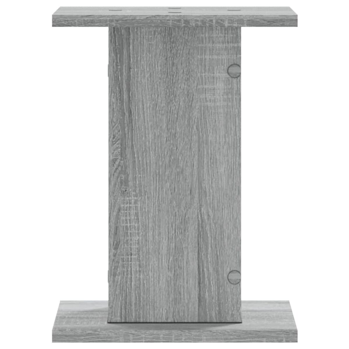 Grauer Holz-Beistelltisch, I-förmig. Vorderansicht.