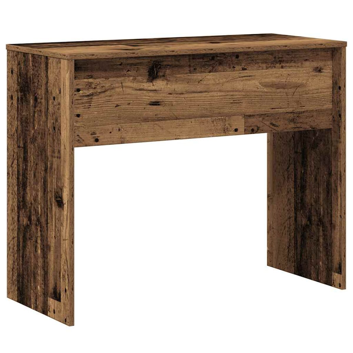Holzschreibtisch oder -tisch. Braunes Holz, einfaches Design. Nahaufnahme.