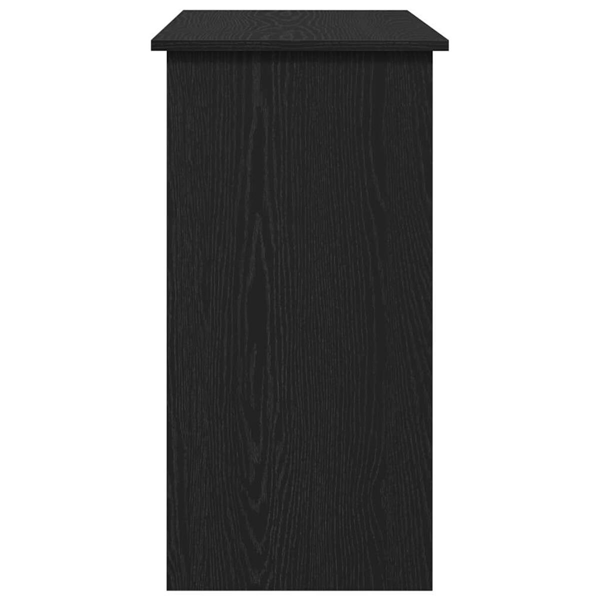 Schwarzer Holzschrank, von der Seite betrachtet.