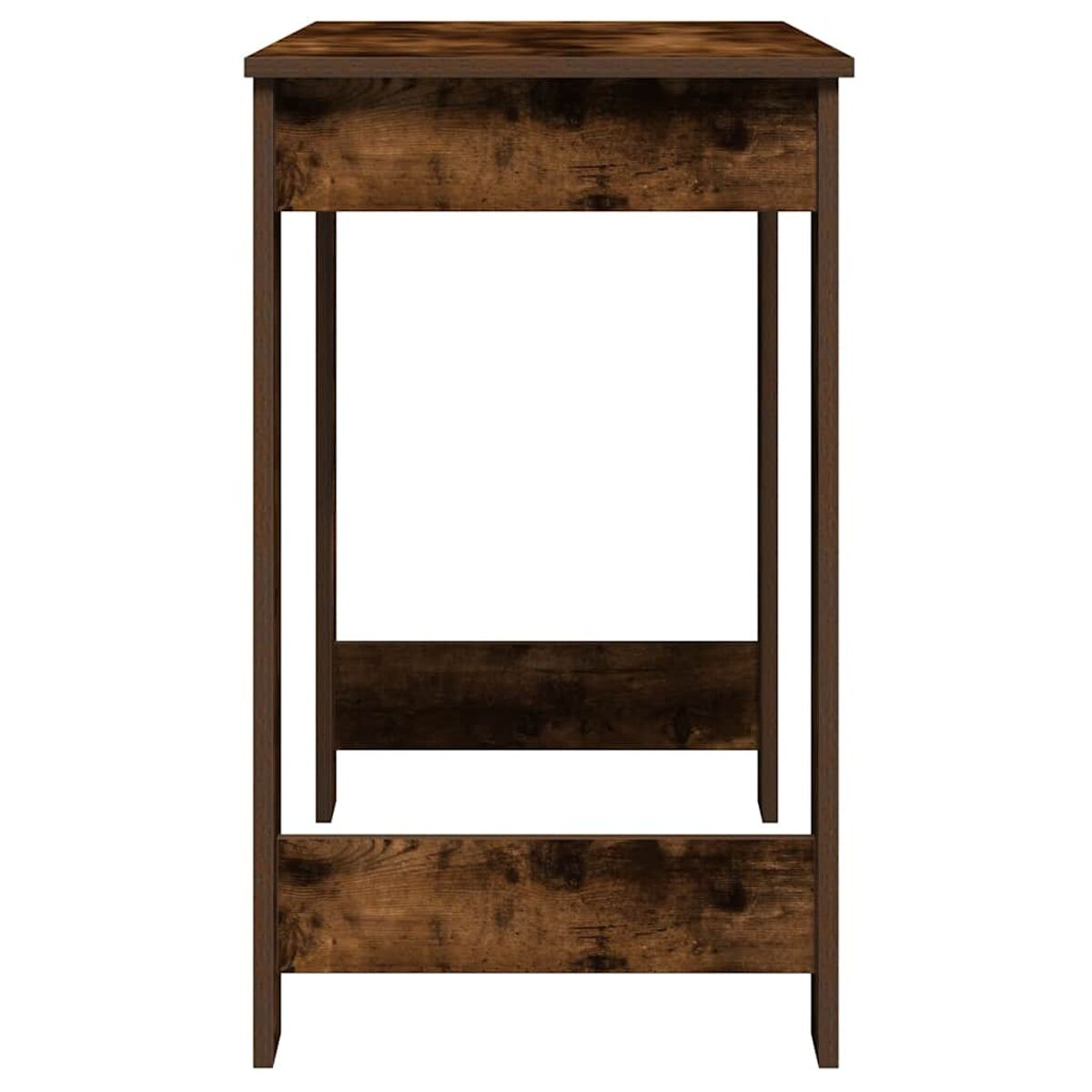 Ein brauner Beistelltisch aus Holz mit dunkler Tischplatte und rechteckiger Form.