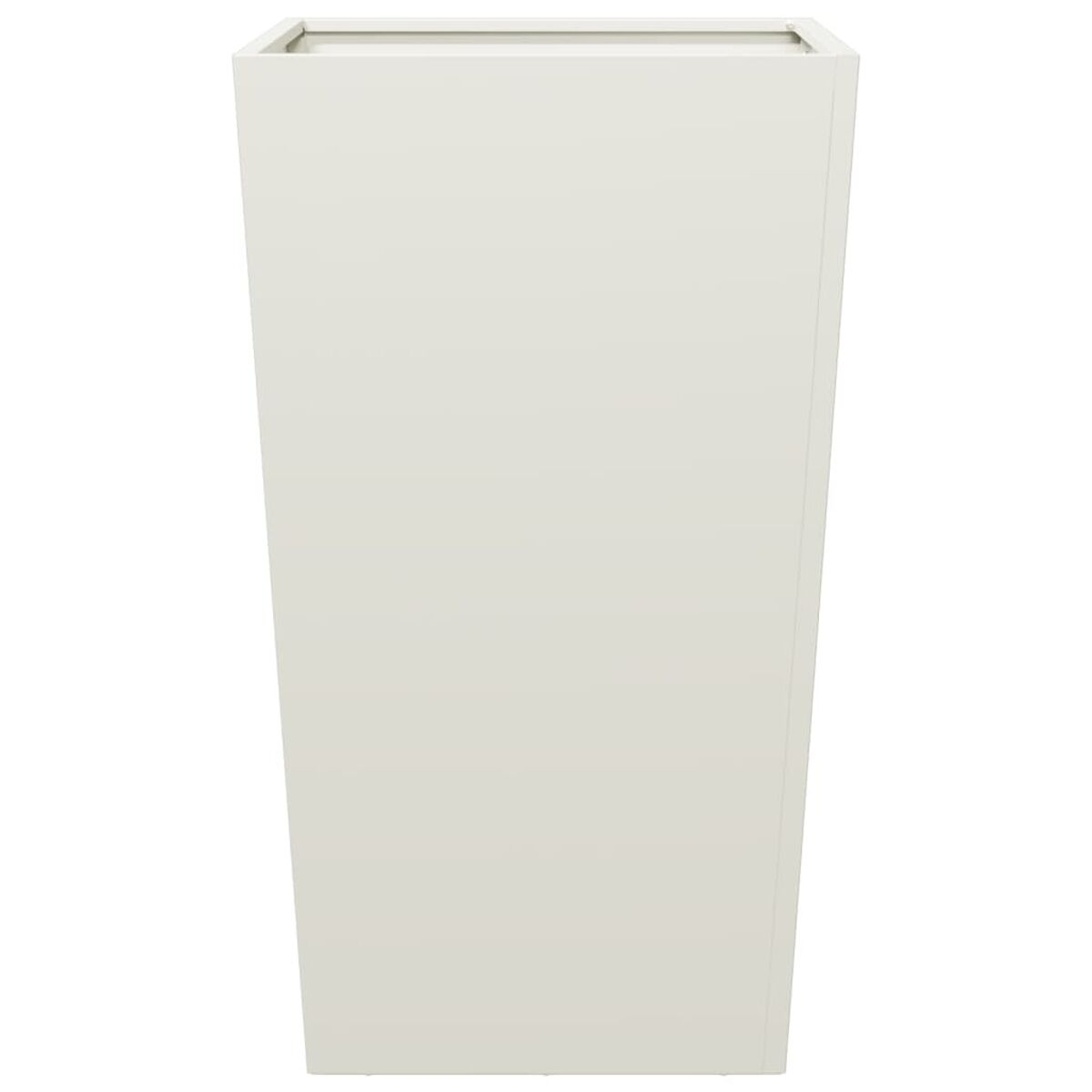 Fioriera alta e bianca. Ha un design affusolato. Isolato su sfondo bianco.