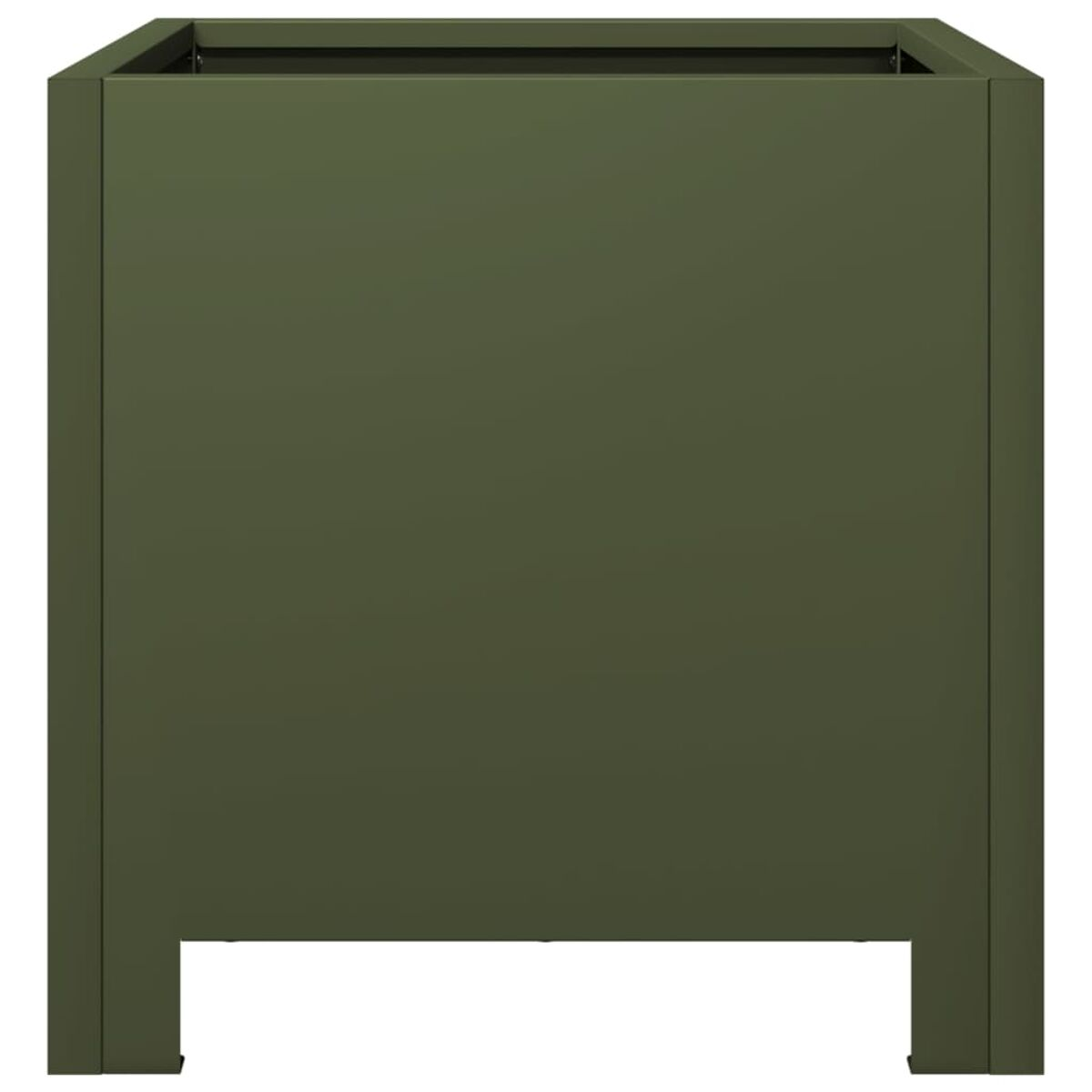 Fioriera quadrata verde scuro con un design semplice e squadrato.