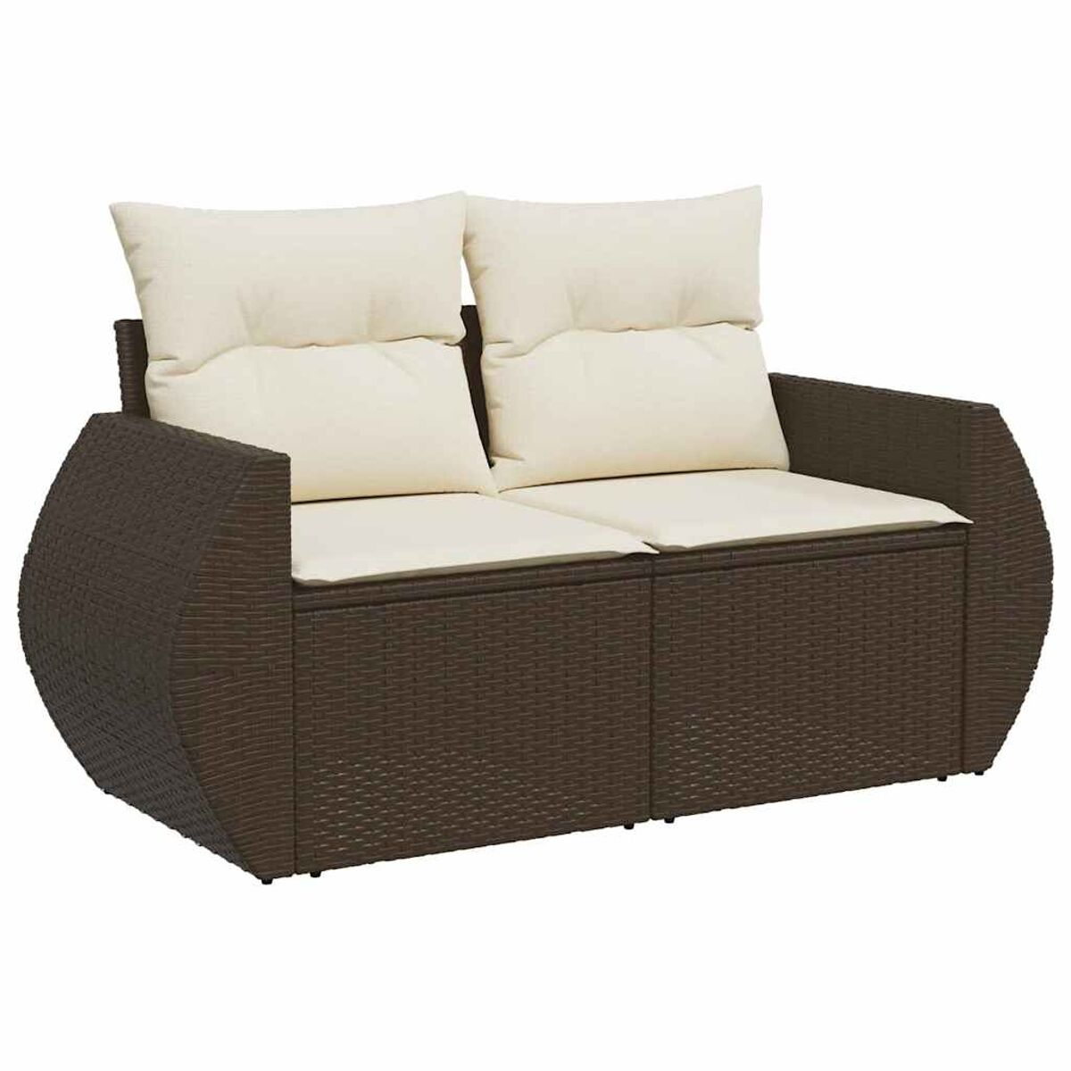 Rattan-Zweisitzer mit zwei Kissen. Braune Farbe.