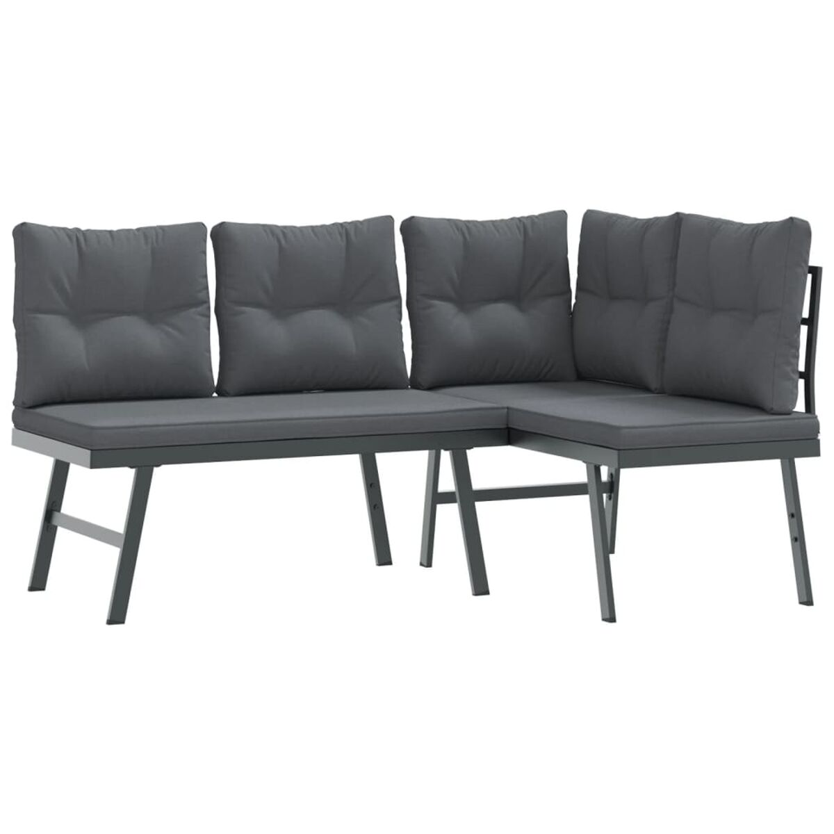Graues Ecksofa mit Kissen.