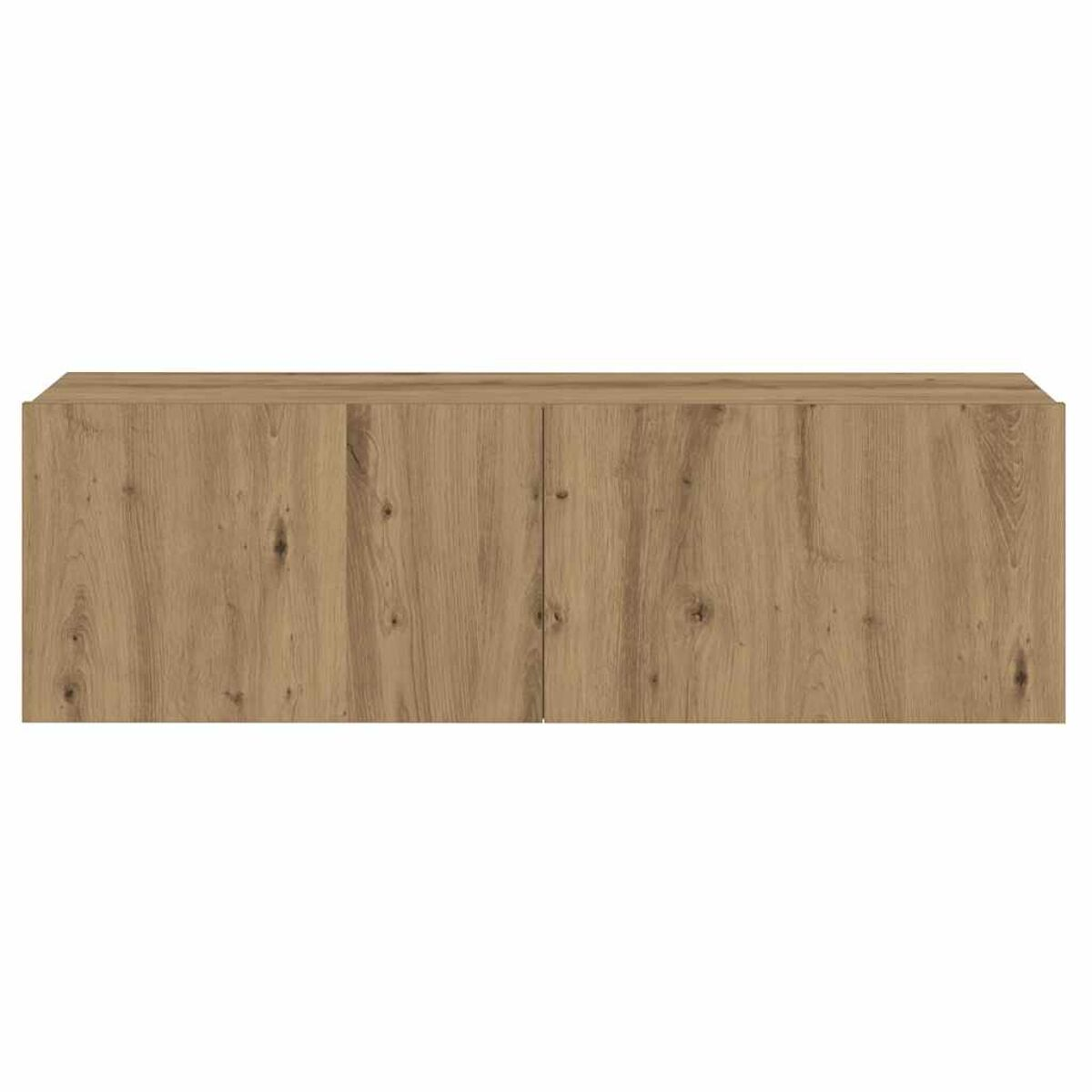 Gabinete de madera con dos puertas. La madera tiene una veta natural y es marrón claro.