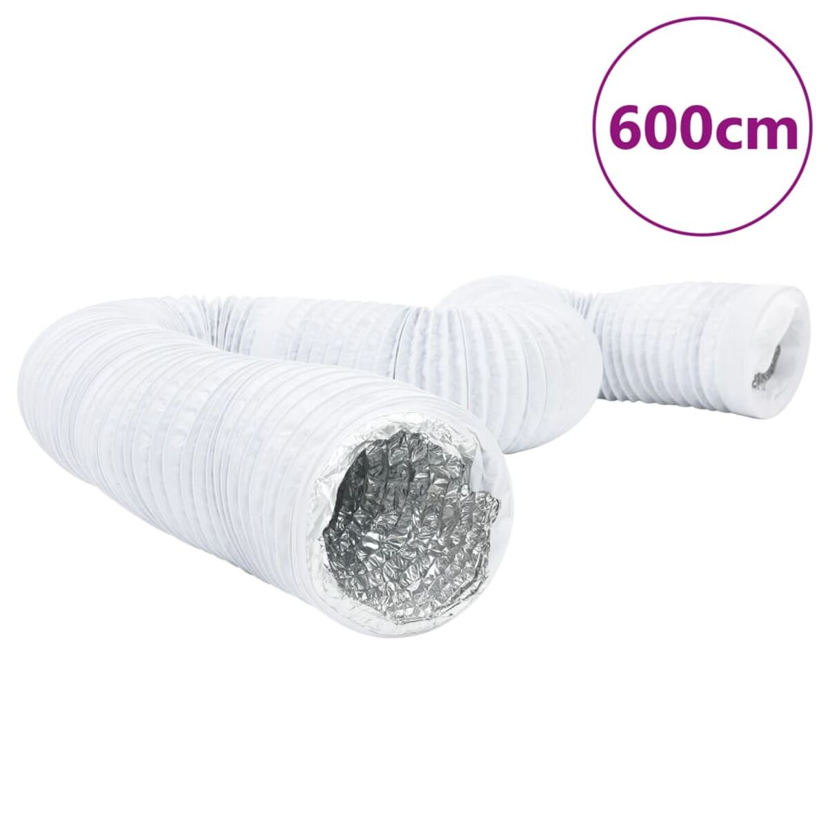 Flexibler weißer Schlauch, beschriftet 600cm, mit Metall-Innenraum.