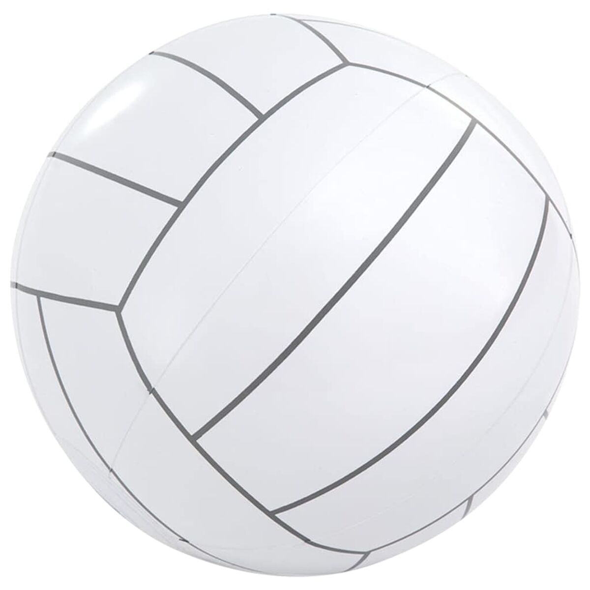 Un pallone da pallavolo bianco e grigio. La palla ha una superficie bianca e cuciture grigie che formano i pannelli.