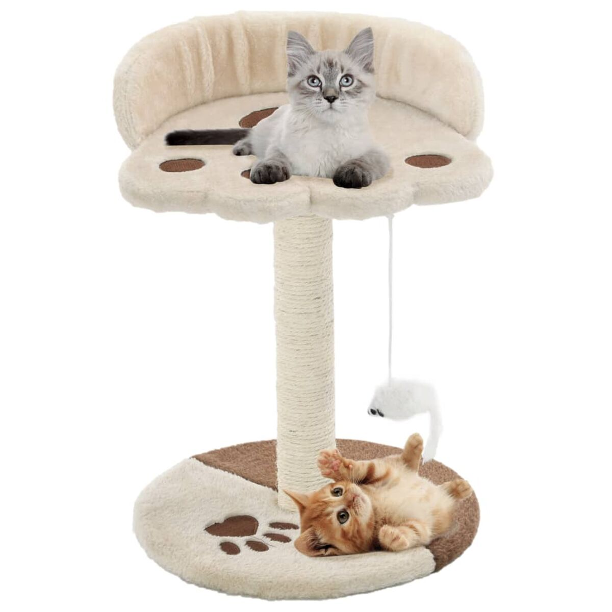 Katzenbaum mit zwei Katzen. Einer liegt oben, der andere auf der Basis.