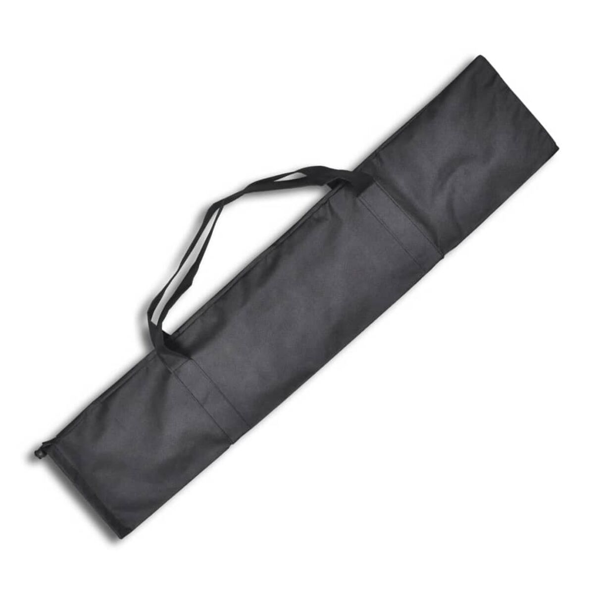 Schwarze Tragetasche für ein Banner. Die Tasche ist lang und rechteckig mit Griff. Weißer Hintergrund.