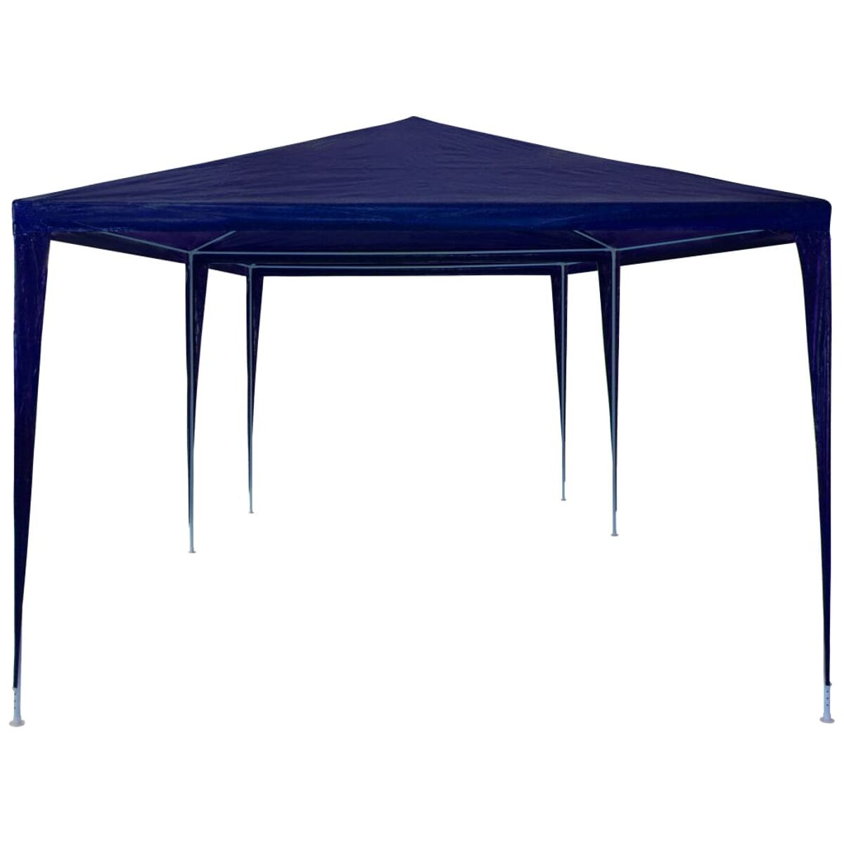 Marineblauer sechseckiger Pavillon auf weißem Hintergrund. Es hat ein spitzes Dach.