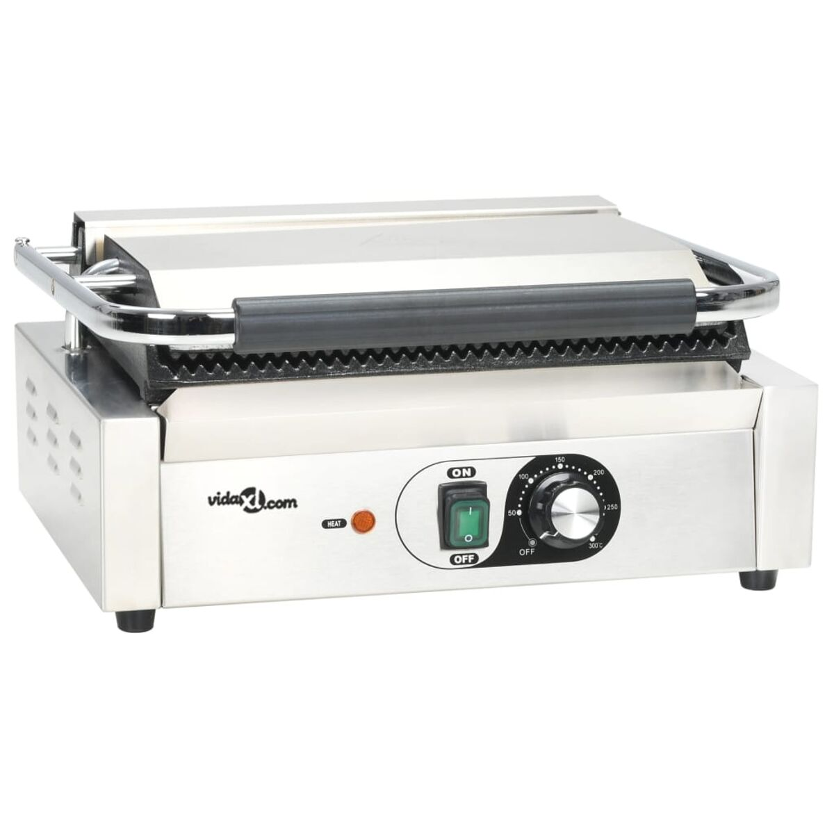 Sandwichmaker aus Edelstahl. Gewerblicher Sandwichmaker mit Ein-/Ausschalter und Temperaturregelung.
