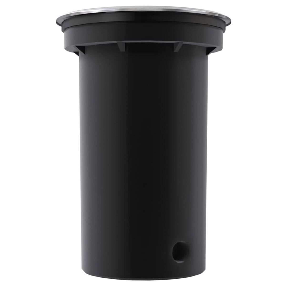 Schwarze Unterflur-Sprinkleranlage mit metallischem Oberteil.