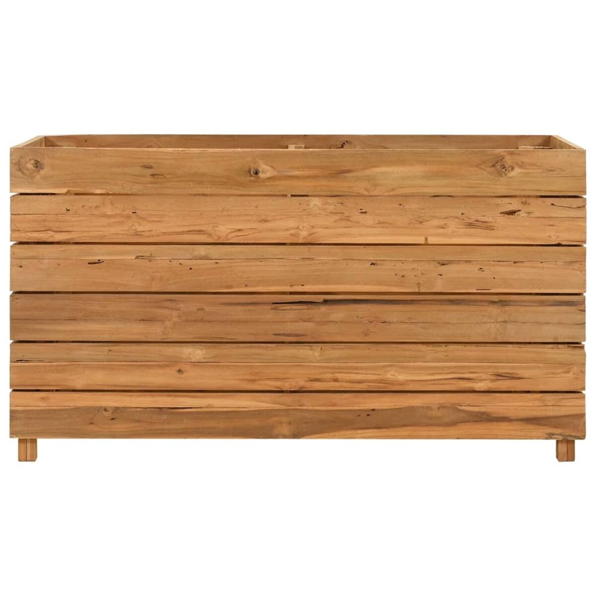 Holzpflanzer. Horizontale Holzbretter. Braune Farbe. Vorderansicht.