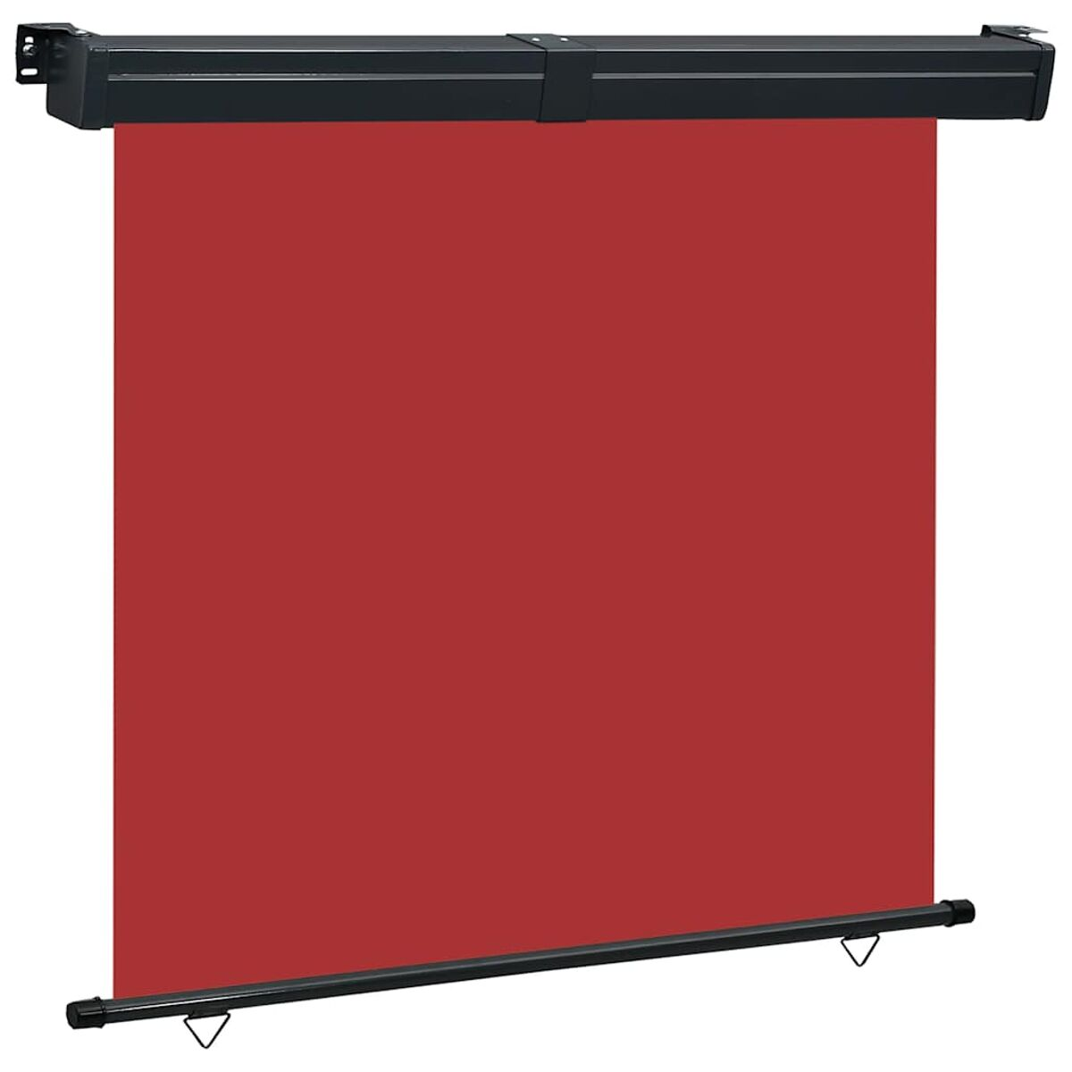 Einziehbare rote Projektionsleinwand. Schwarzes Gehäuse, roter Bildschirm.