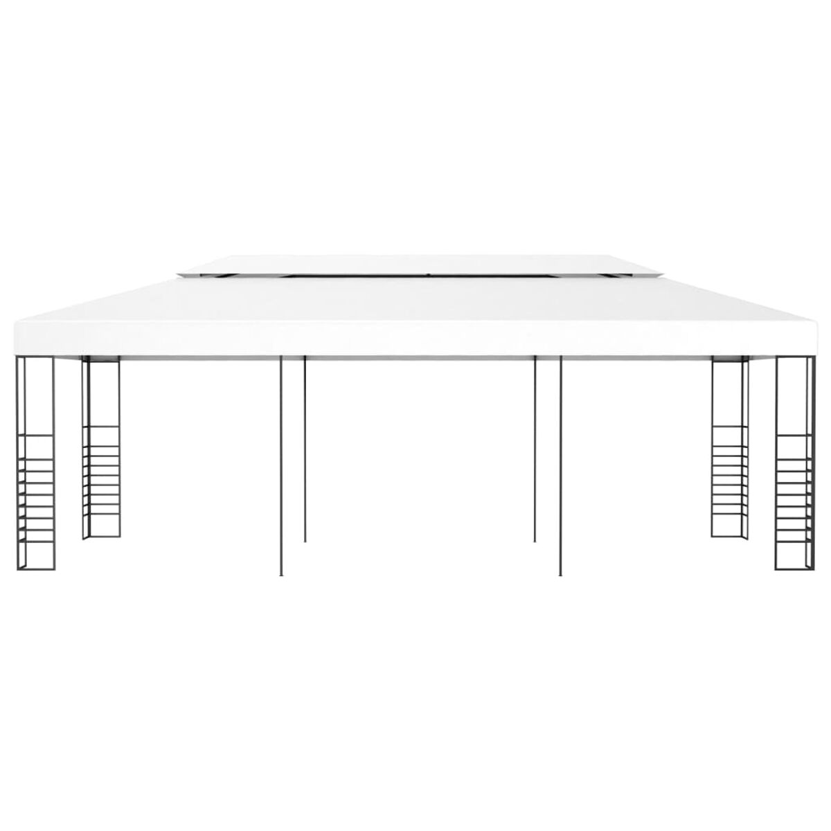 Weißer Pavillon mit schwarzem Rahmen. Vorderansicht, weißer Hintergrund.