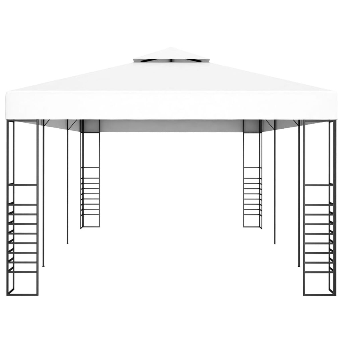 Weißer Pavillon mit schwarzem Rahmen, auf weißem Hintergrund.