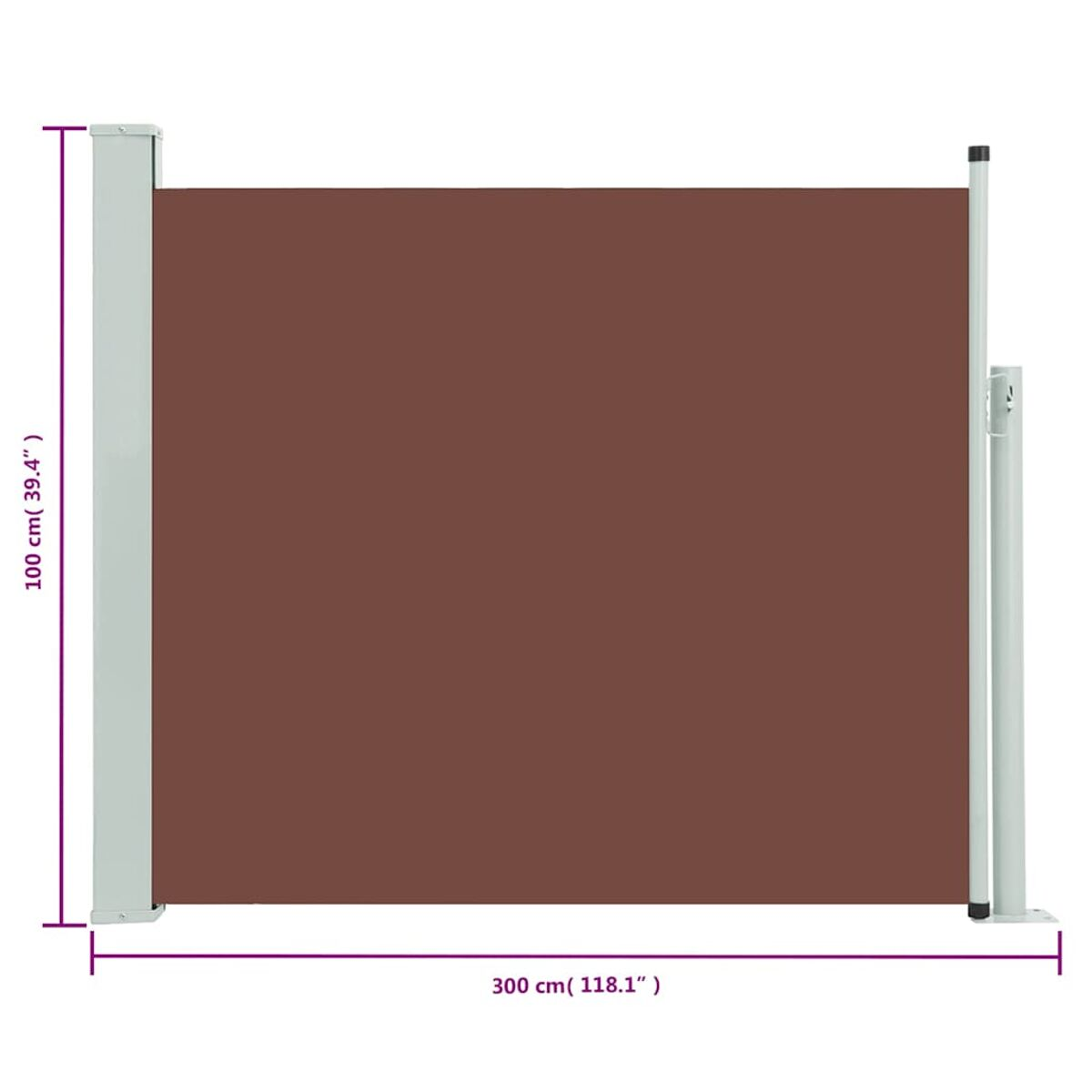Braune ausziehbare Leinwand mit silbernem Rahmen. Abmessungen: 100x300 cm.