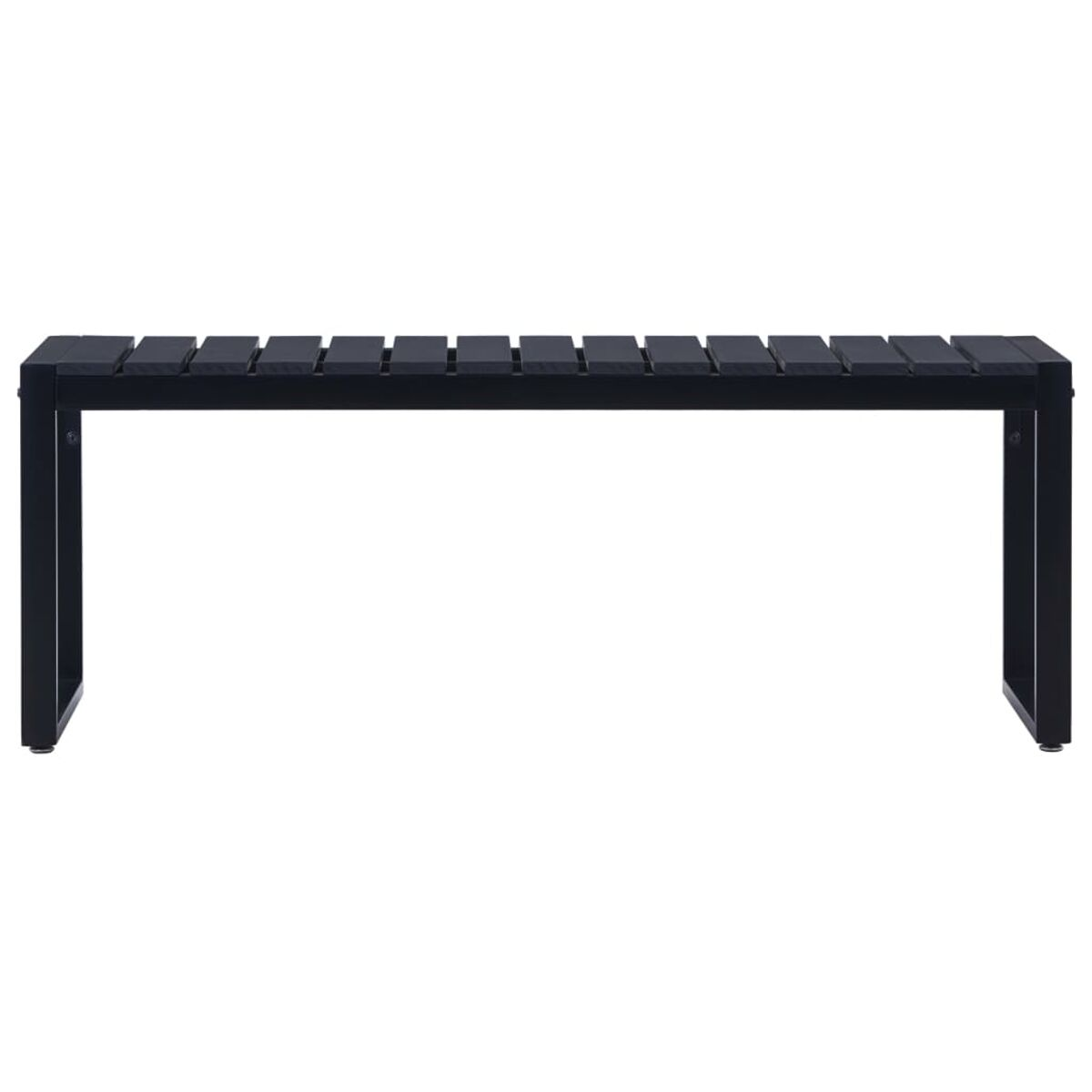 Schwarze Bank mit Holzlatten. Einfaches rechteckiges Design.