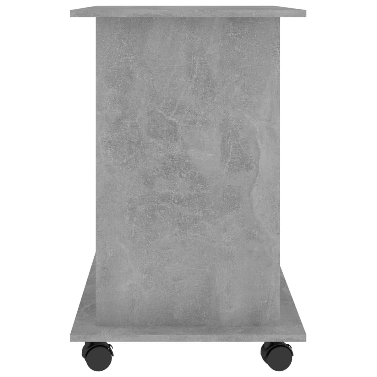Ein grauer Beton-Schrank auf Rädern. Er hat eine flache Ober- und Unterseite, weißer Hintergrund.