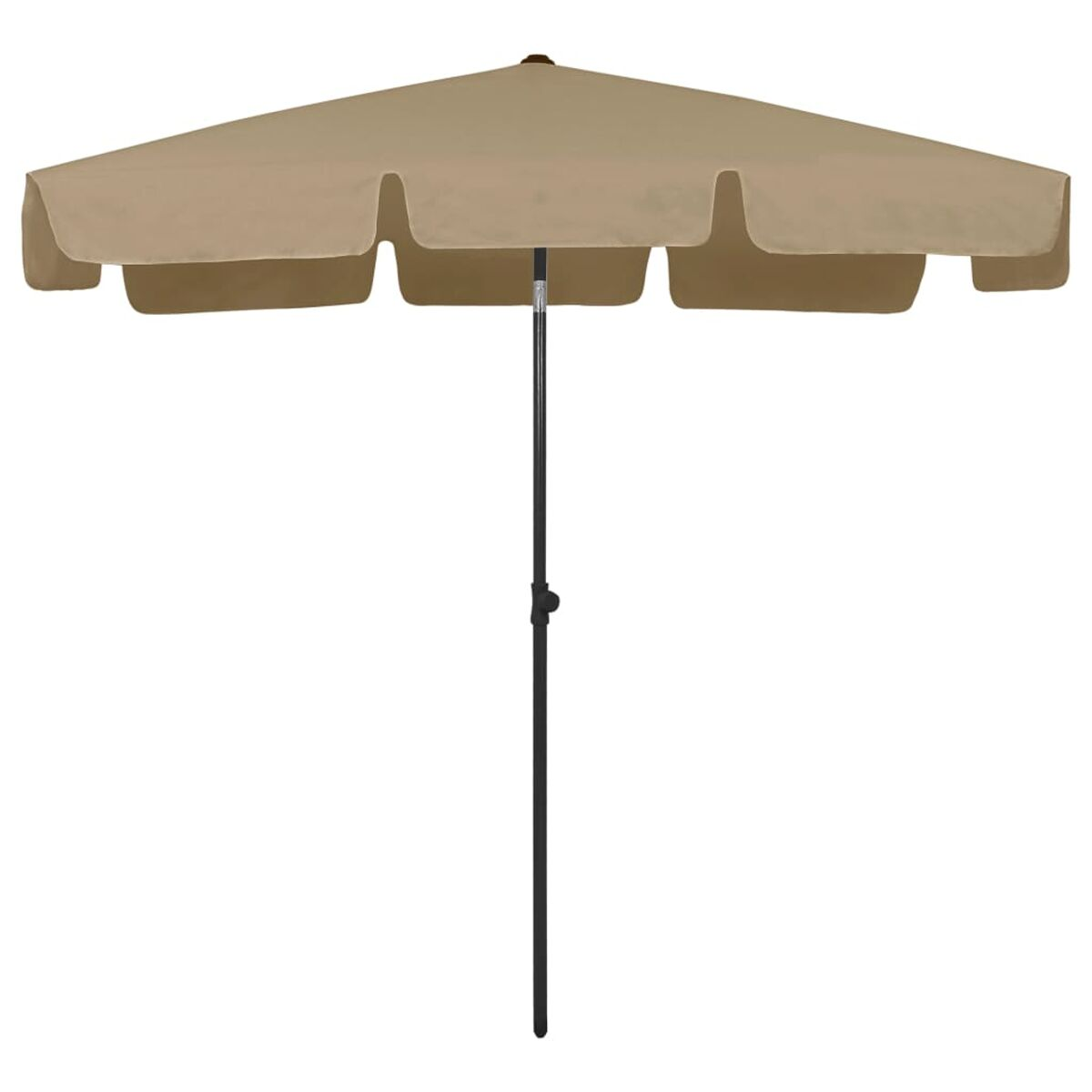 Beiger Regenschirm mit dunklem Schirm. Der Schirm ist geöffnet und hat einen gewellten Rand.