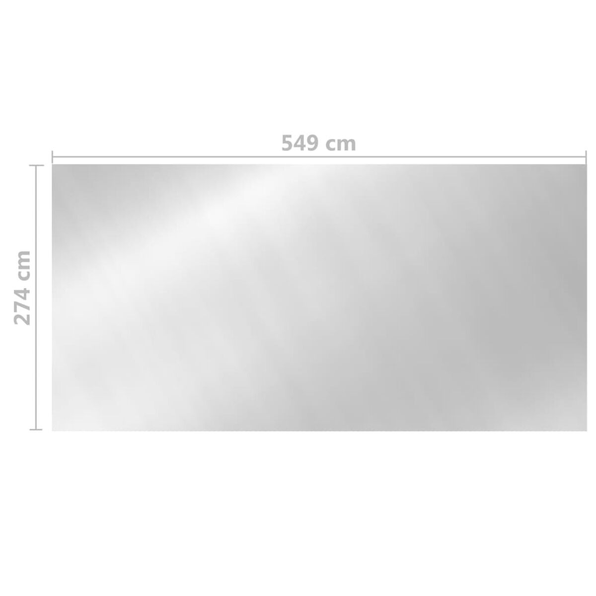 Ein großer rechteckiger Spiegel. Er ist 549 cm lang und 274 cm hoch.