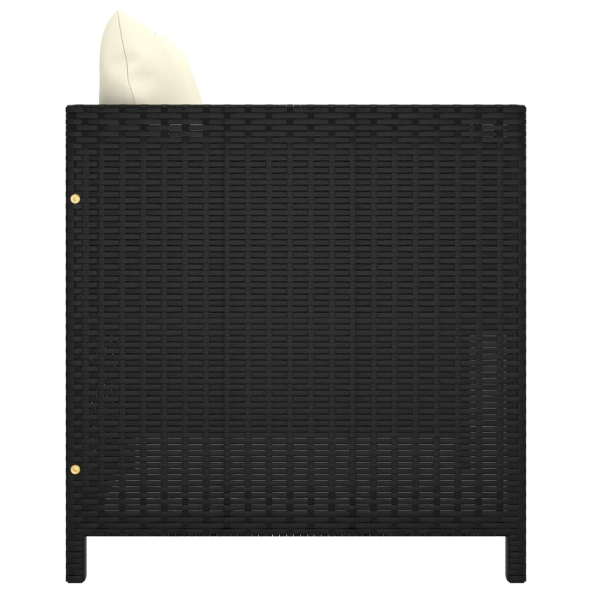 Schwarzes Rattan-Outdoor-Möbelmodul mit weißem Kissen. Quadratische Form.