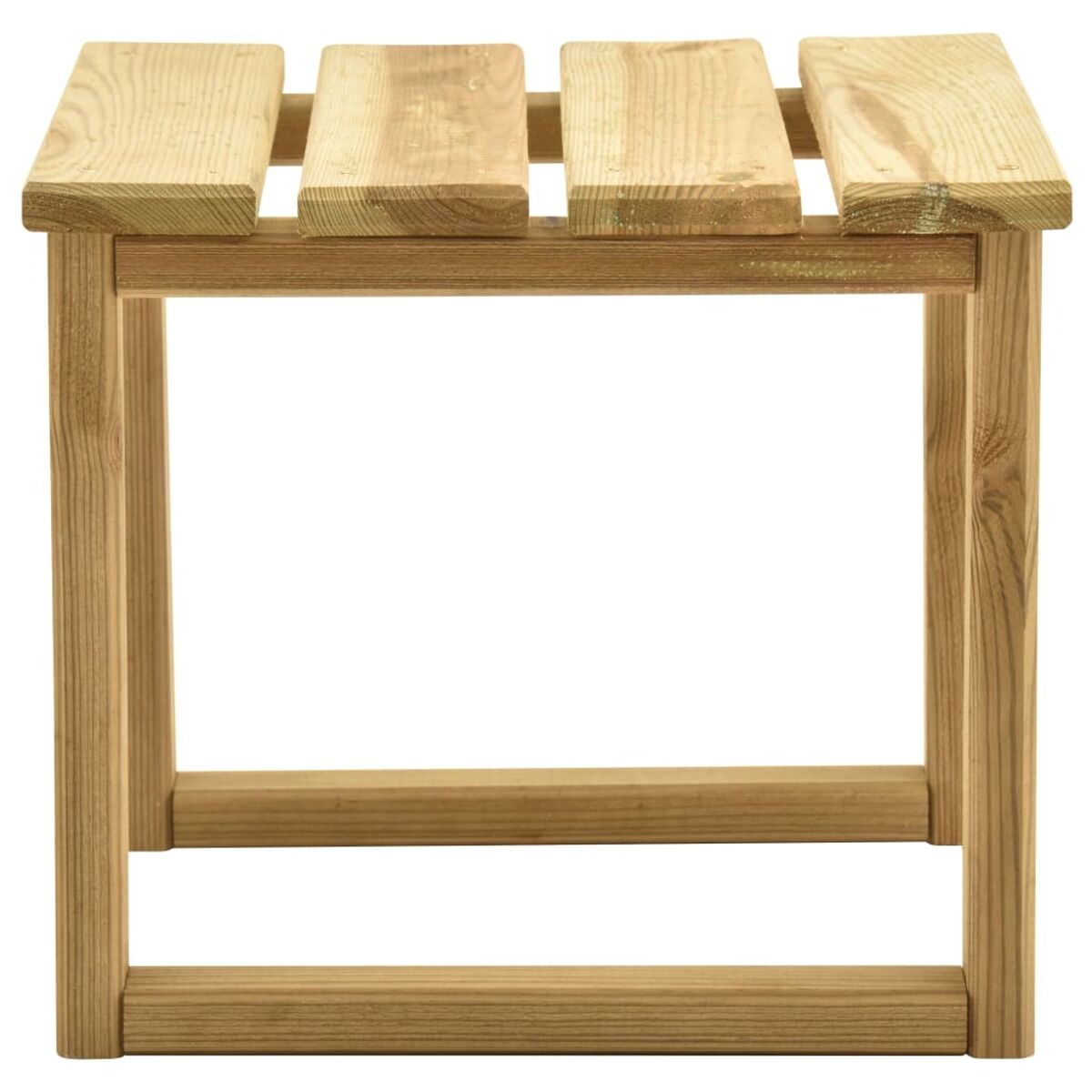 Hocker aus Holz mit Lattenrost. Er ist aus hellem Holz gefertigt und hat ein schlichtes Design.