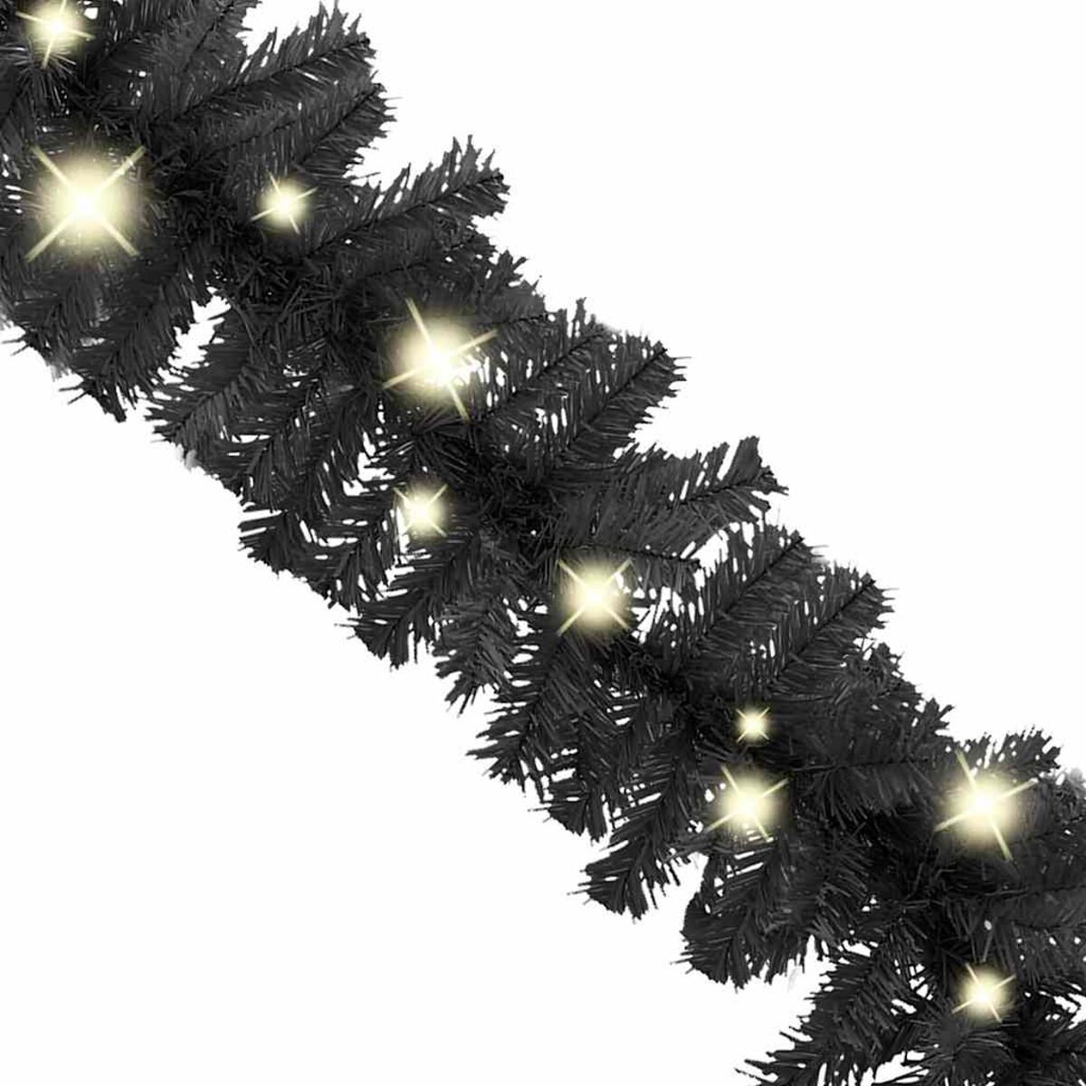 Eine schwarze Girlande mit eingebetteten weißen Lichtern.