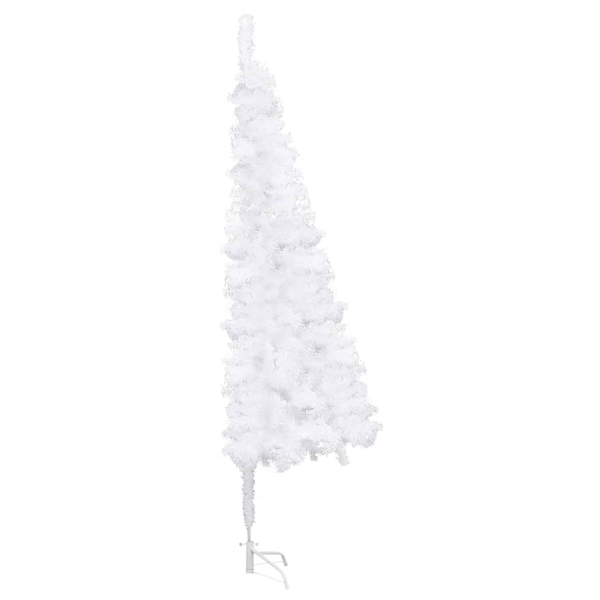 Weißer Weihnachtsbaum mit spärlichen Ästen vor weißem Hintergrund.