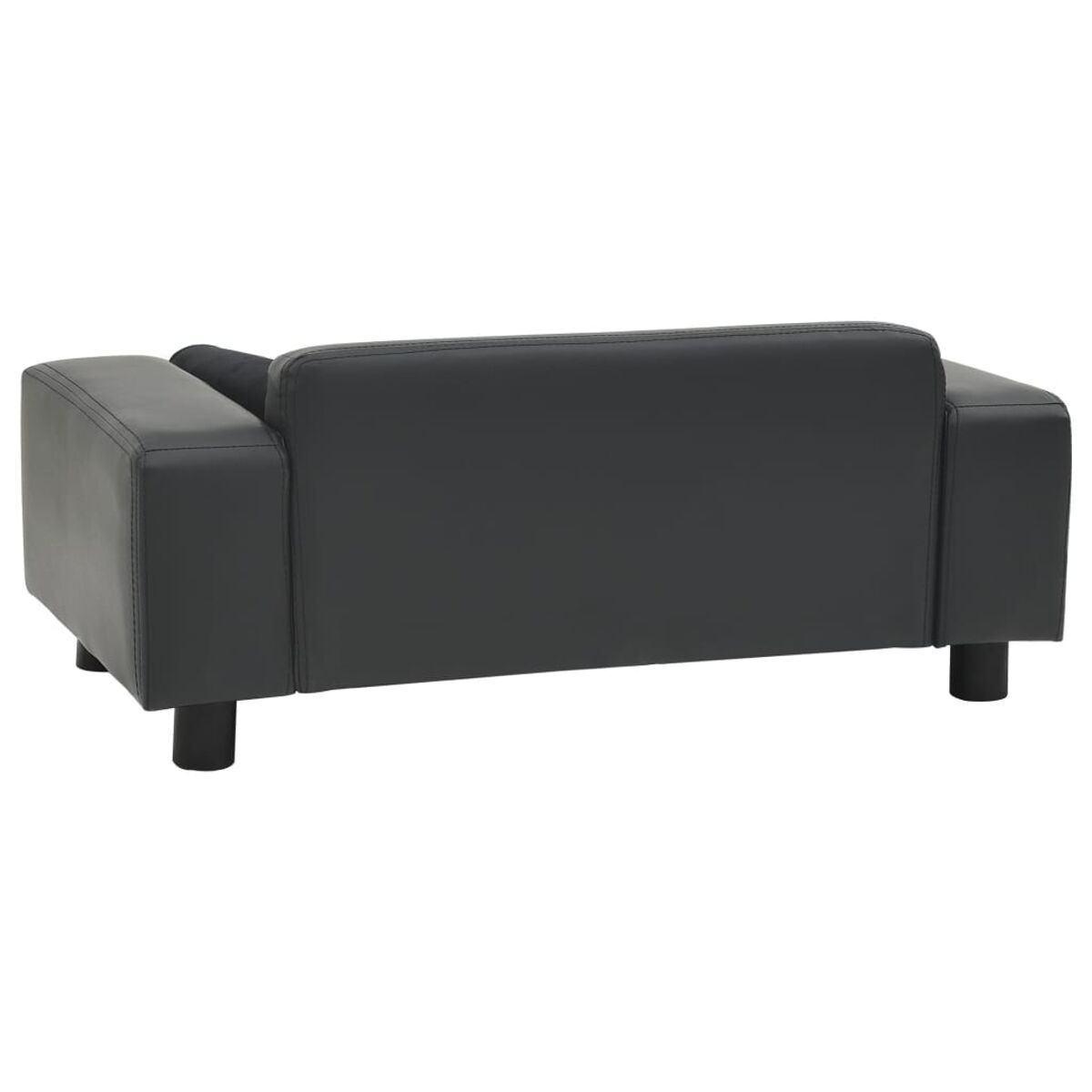 Schwarzes Ledersofa, Rückansicht, mit schwarzen Beinen, auf weißem Hintergrund.
