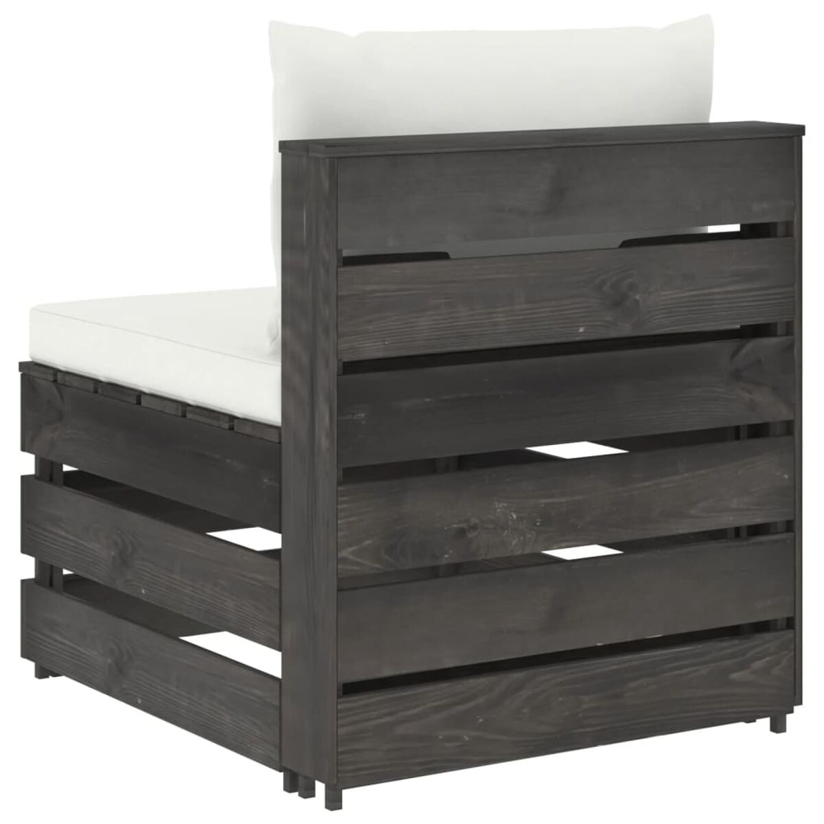 Ein schwarzer Holz-Außenstuhl mit weißem Kissen.