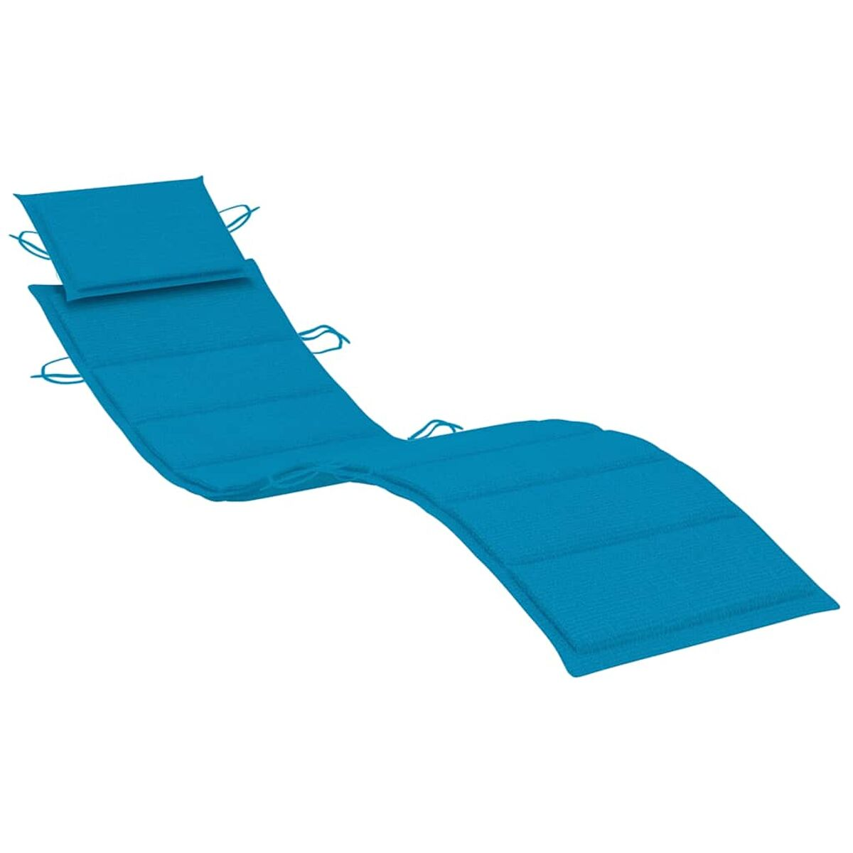 Eine blau gepolsterte Chaiselongue mit Kissen auf weißem Hintergrund.